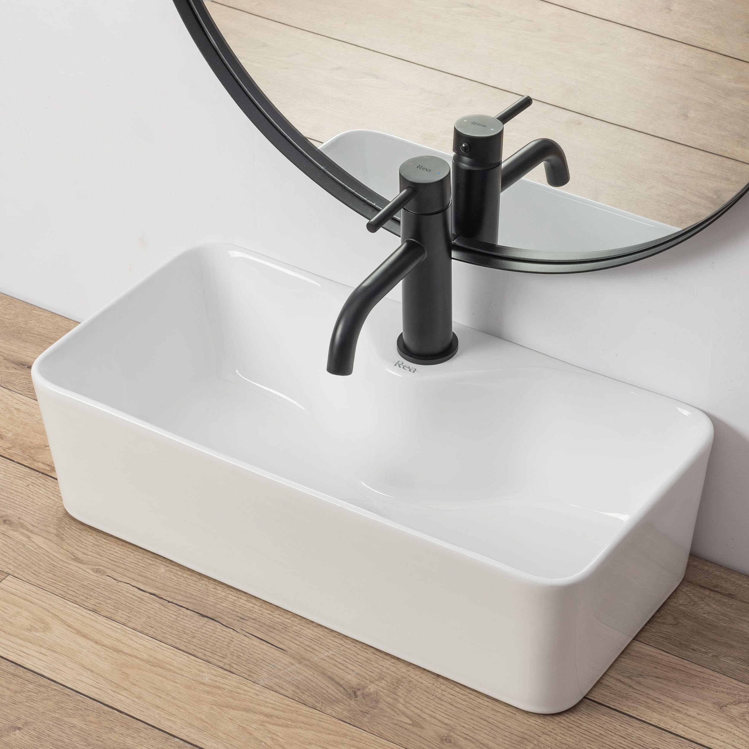 Rea Aufsatzwaschbecken Mery Waschtisch Handwaschbecken Waschschale Waschbecken für Badezimmer aus hochwertiger Keramik (Weiß)
