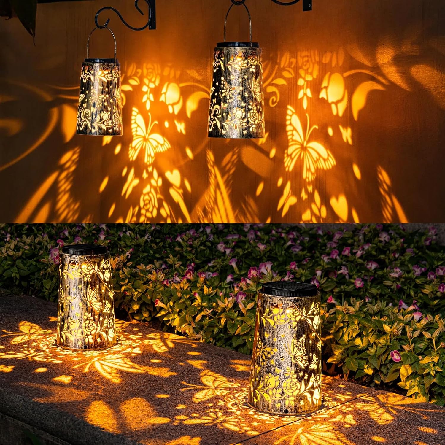 Solar Outdoor Hanging Lanterns, Waterproof Decorative Table Lamps for Lawn, Pathway, Tree, Wall, Tabletop (4 Pack)