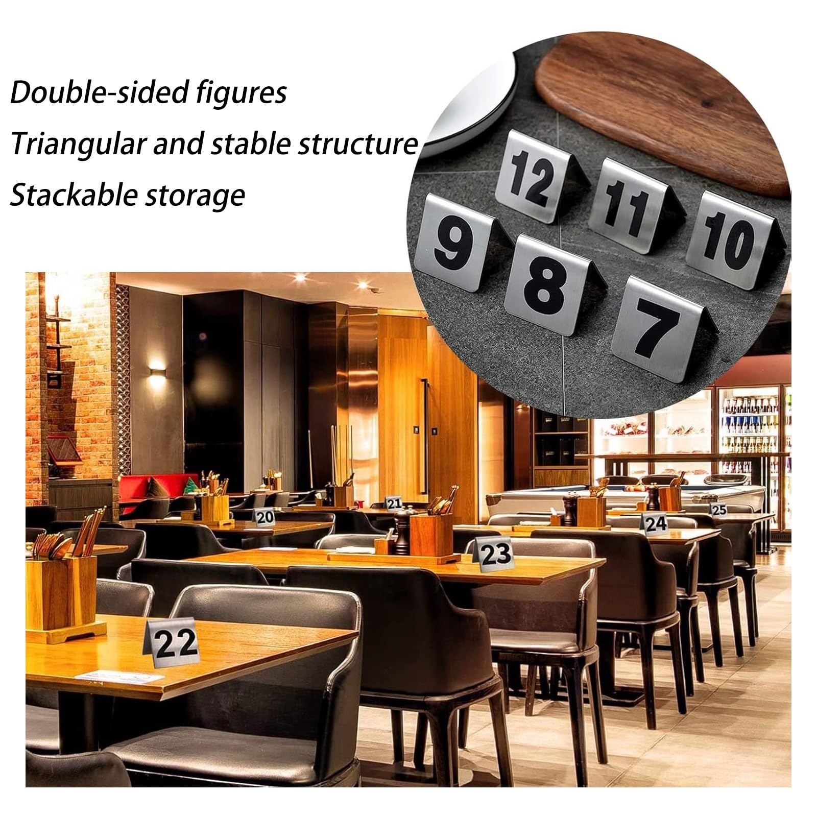 Kartki z numerami stolików w stylu namiotowym, Dwustronne karty do restauracji weselnej ze stali nierdzewnej, numery stołów namiotów - wiele rozmiarów(1-25)