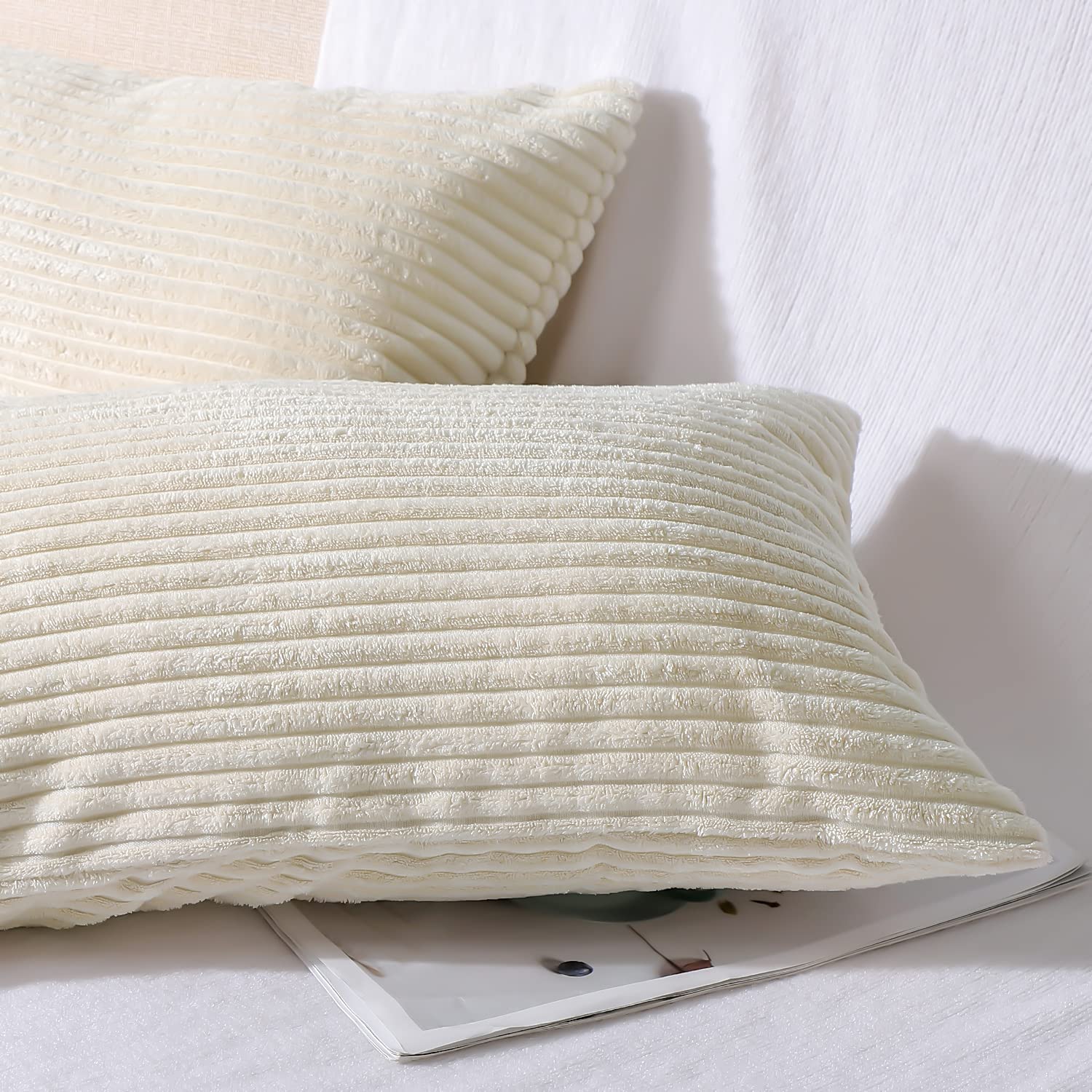 Demetex Set di 2 federe per cuscini, 30 x 50 cm, morbide, rettangolari, in velluto a coste, per divano, camera da letto, feste, 30,5 x 50,8 cm, giallo