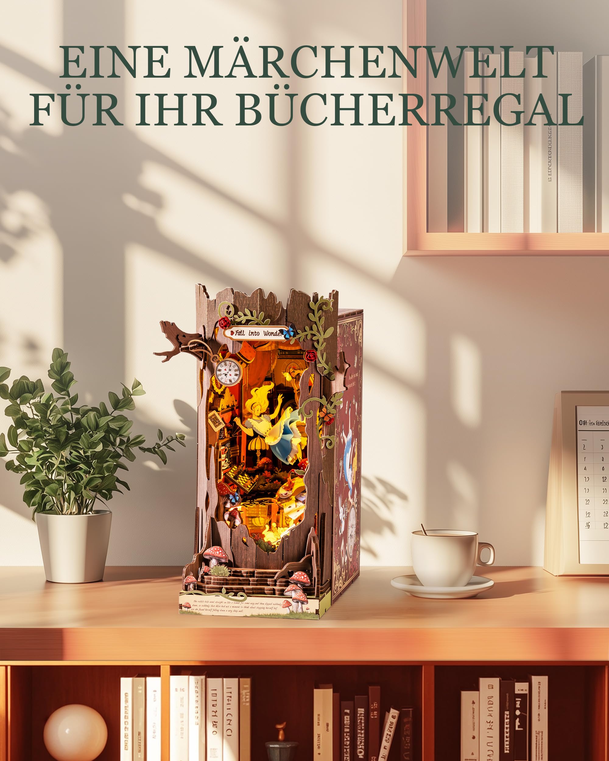 Rolife Fall into Wonder Book Nook Kit für Erwachsene mit Licht | 300-teiliges 3D-Puzzle, Zusammenbau ohne Klebstoff, Gartenhaus Buchstütze Basteln als Bücherregal-Dekoration Geschenkidee