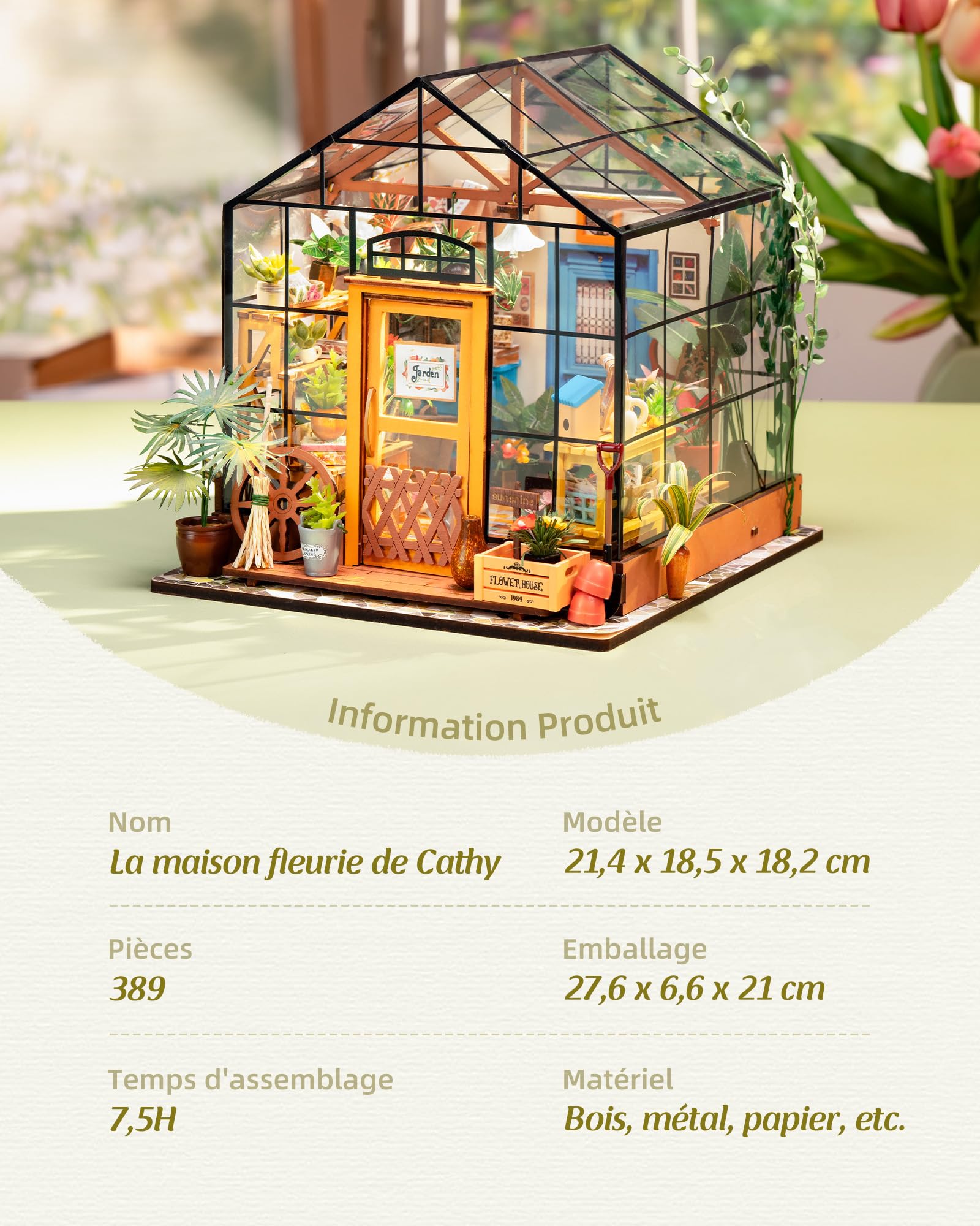 ROBOTIME Maquette Maison Miniature a Construire Cathy's Flower House, DIY Miniature House en Bois avec LED, Diorama Cadeau Créatif pour Les Adultes, Les Femmes, Les Mères