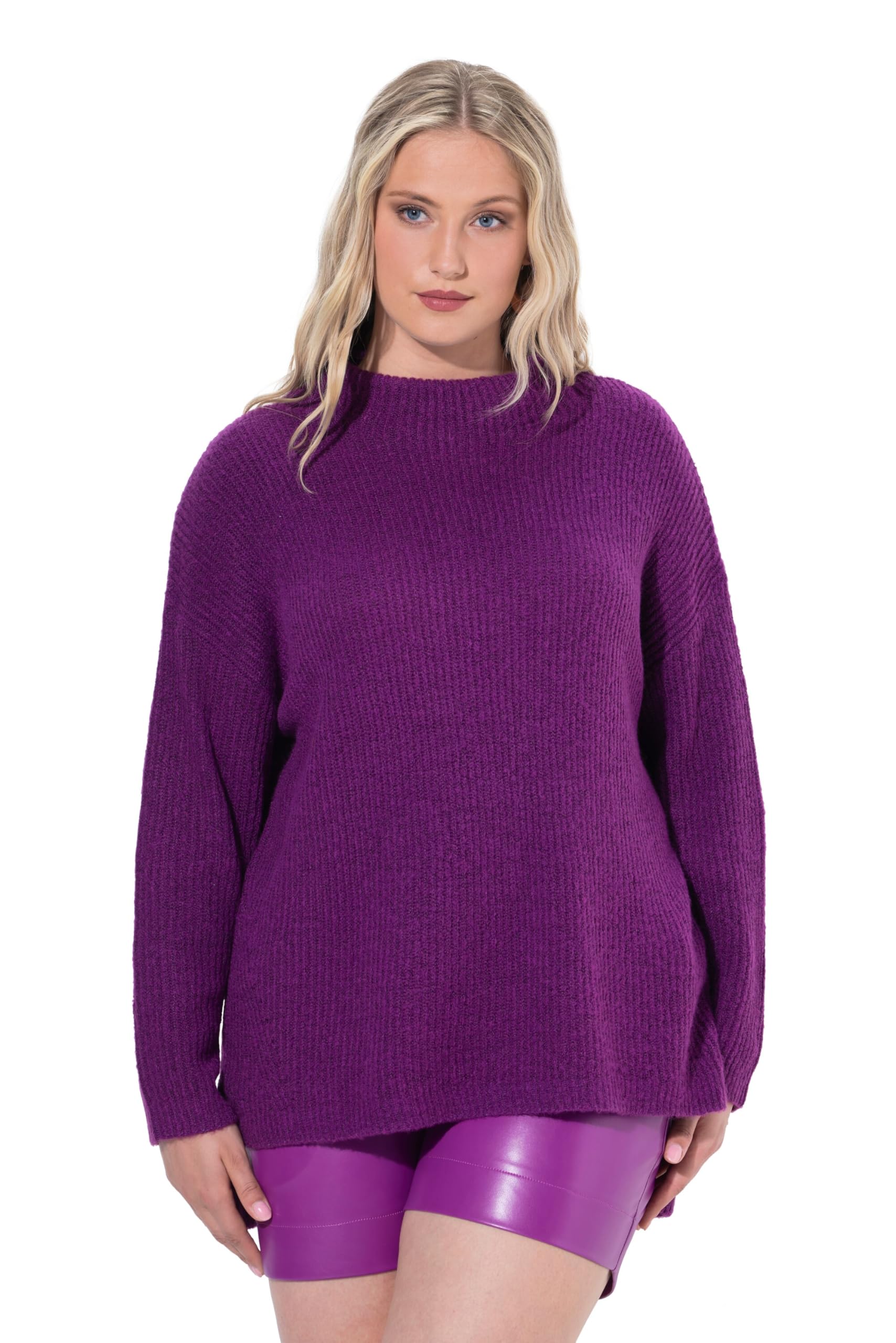 Ulla Popken Damen große Größen Übergrößen Plus Size Rollkragen-Pullover, Rippstrick, Oversized, Langarm 822713