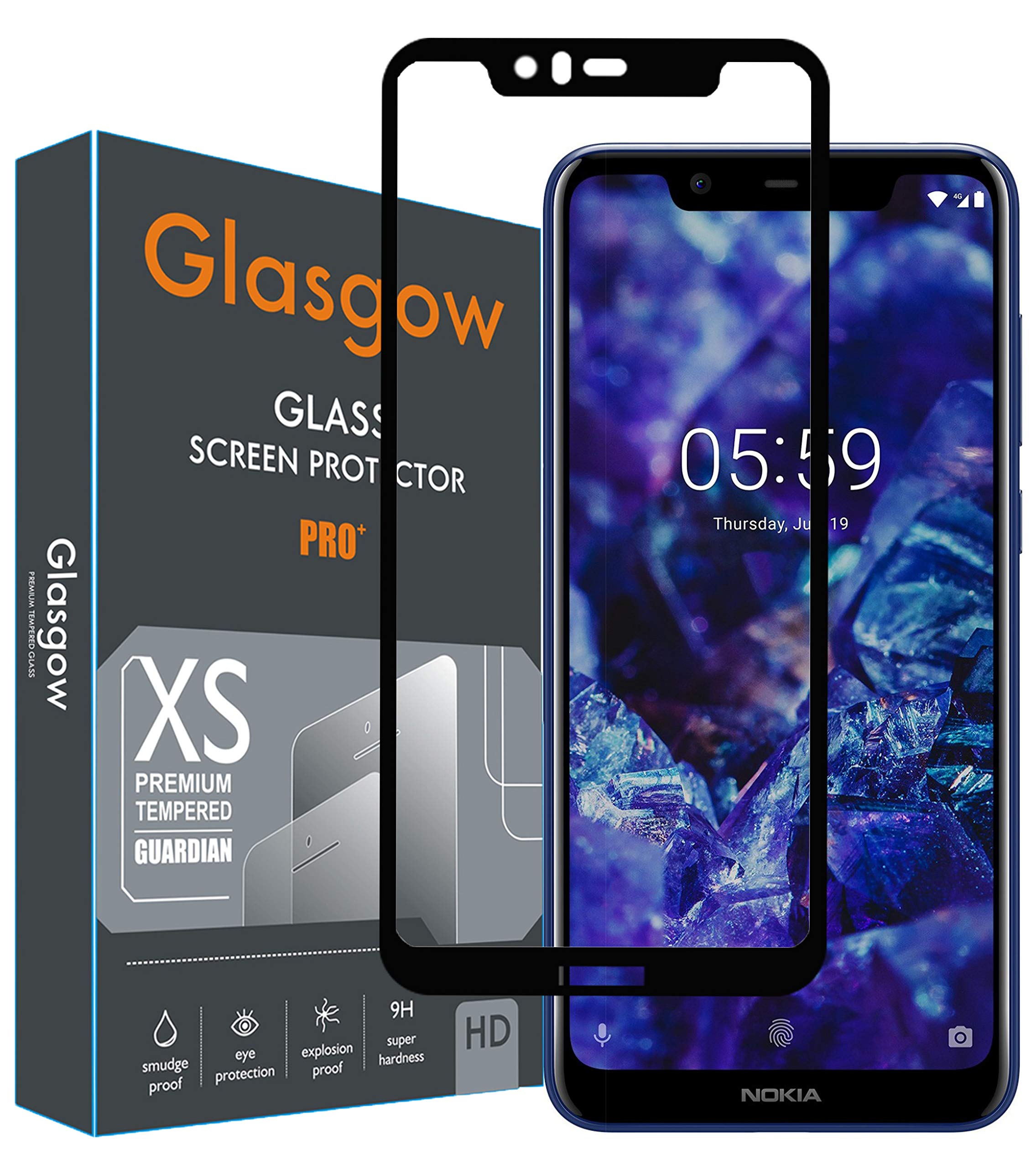 Glasgow Full Protection Tempered Glass for Nokia 5.1 Plus Top Notch Edge to Edge Full Screen Coverage [Anti-Scratch] [Gorilla] [Free Cleaning Kit Included] - Black (B07X551T46) Amazon Price History, Amazon Price Tracker