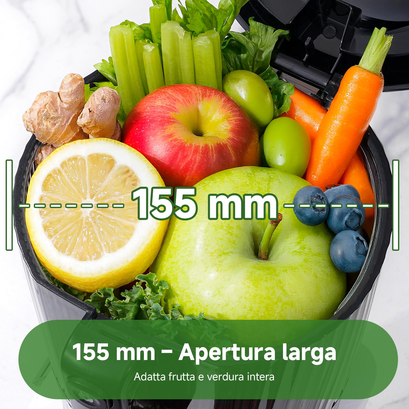 AMZCHEF Estrattore di Succo, Bocca 155mm, 2,5L, Separatore della Schiuma, 2 Filtres, Pressione Automatica, Succo Puro e Vellutato, Silenzioso e Facile da Pulire, Ideale per Famiglia e Colazione