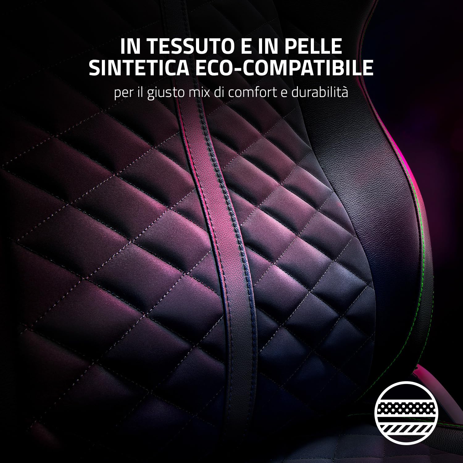 Razer Enki (Black) - Sedia da Gaming con Supporto Lombare Integrato, Finta Pelle Multistrato, Cuscini in Schiuma Ad Alta Densità, Braccioli 4D, Cuscino Poggiatesta