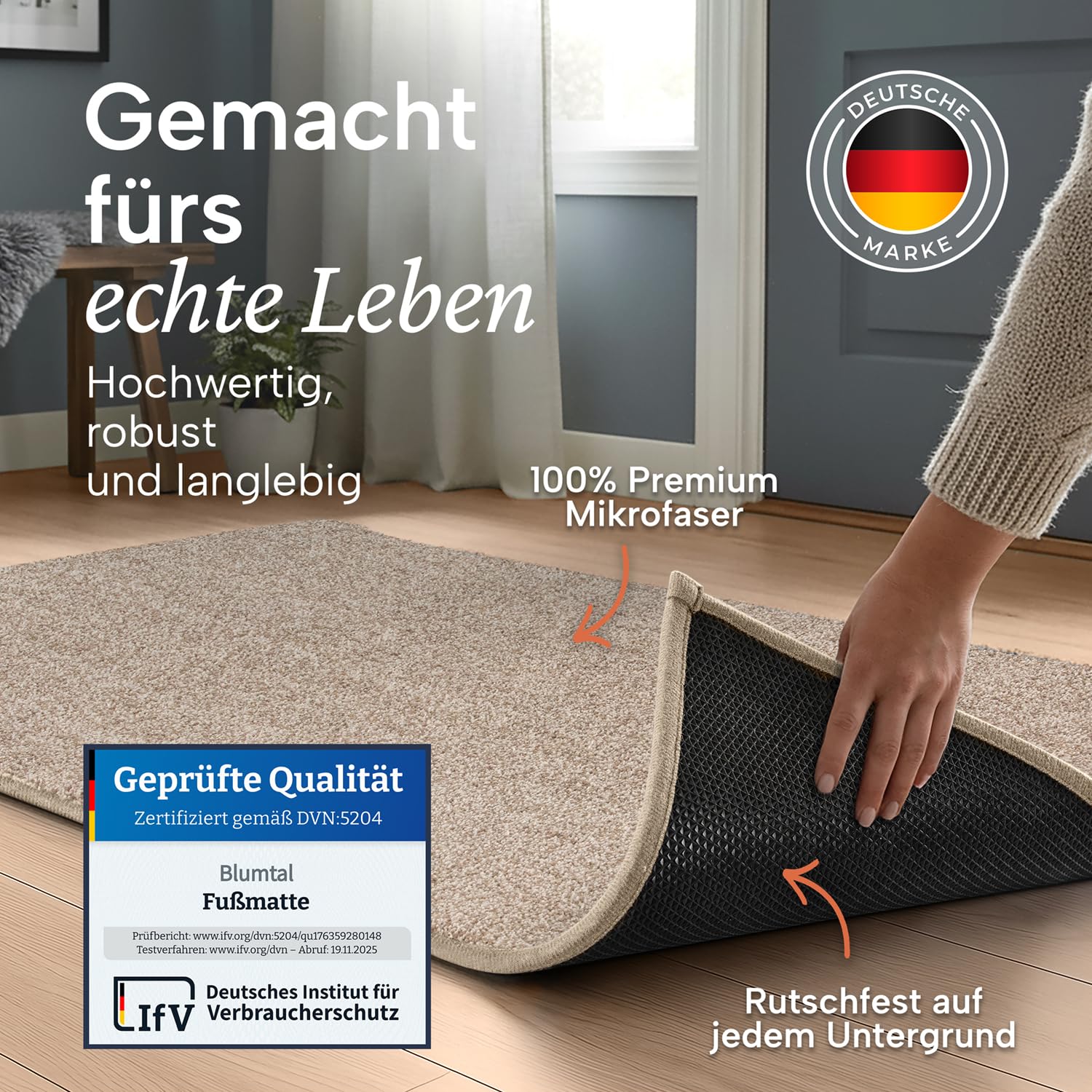 Blumtal Fußmatte 86x150 cm - Mikrofaser Schmutzfangmatte 80 x 120 mit wasserdichter TPR-Rückseite - rutschfeste Fussmatte innen - Schmutzmatte aus Hochleistungs-Mikrofaser in Beige