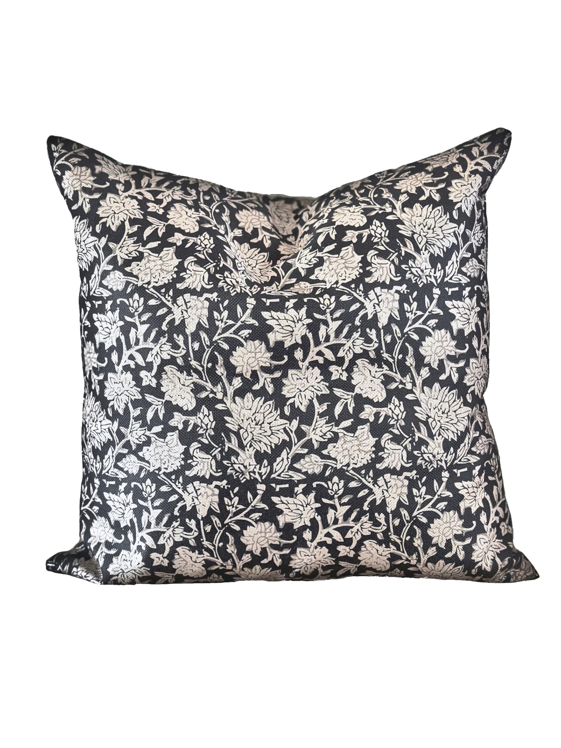 Modern Vintage Whimsical Floral Vintage Pillow Cover 18x18 Black and Cream Boho Farmhouse
