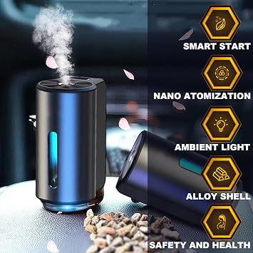 Smart Car Air Freshener, Car Air Freshener Diffuser, Rechargeable Cars Aroma Diffuser, 3 Levels of Adjustable Intelligent Cars Diffuser with 3 Bottles of Cologne