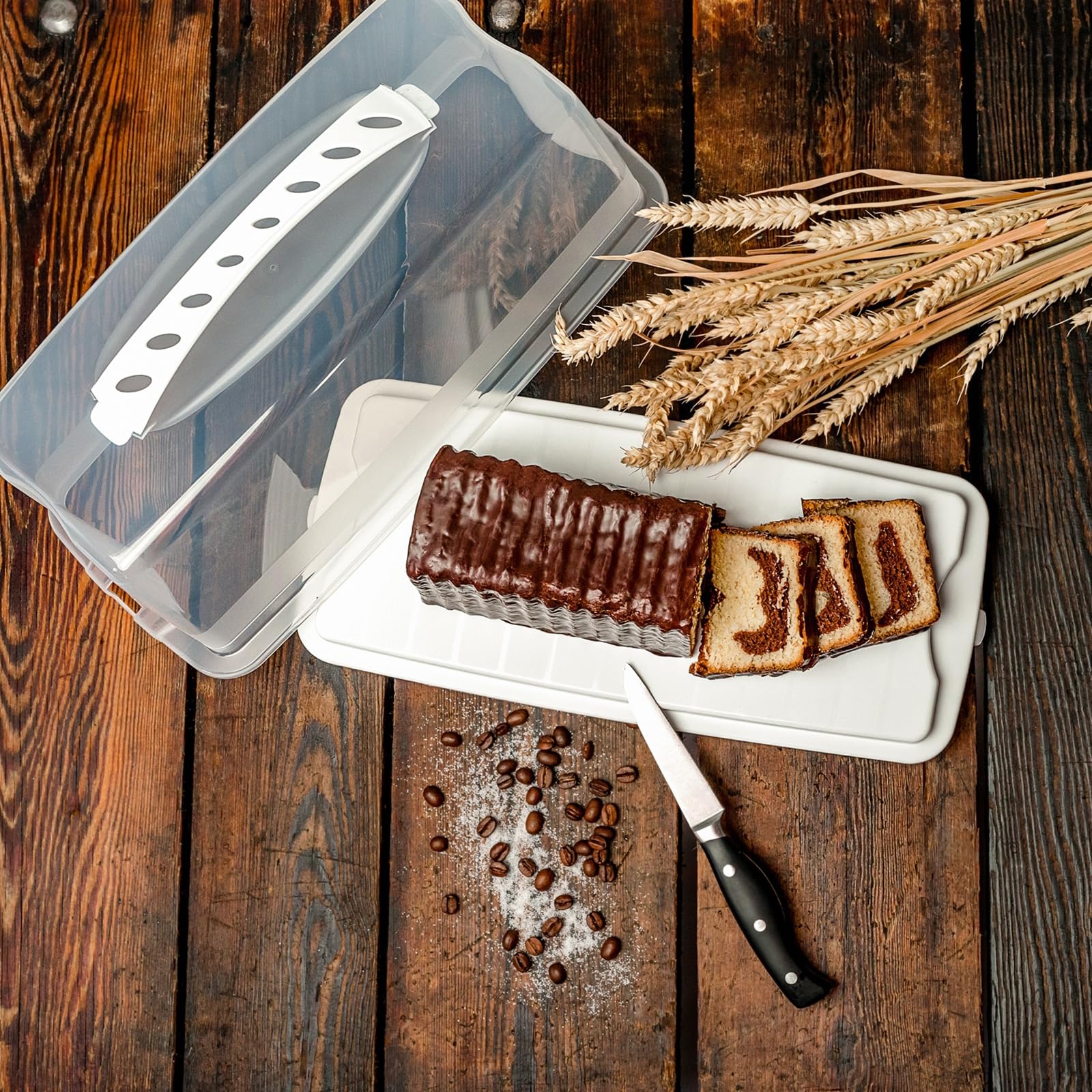 Contenitore Per Torte Rotho Fresh | Con Cappuccio E Maniglia | Senza BPA | Bianco E Trasparente - Foto 7