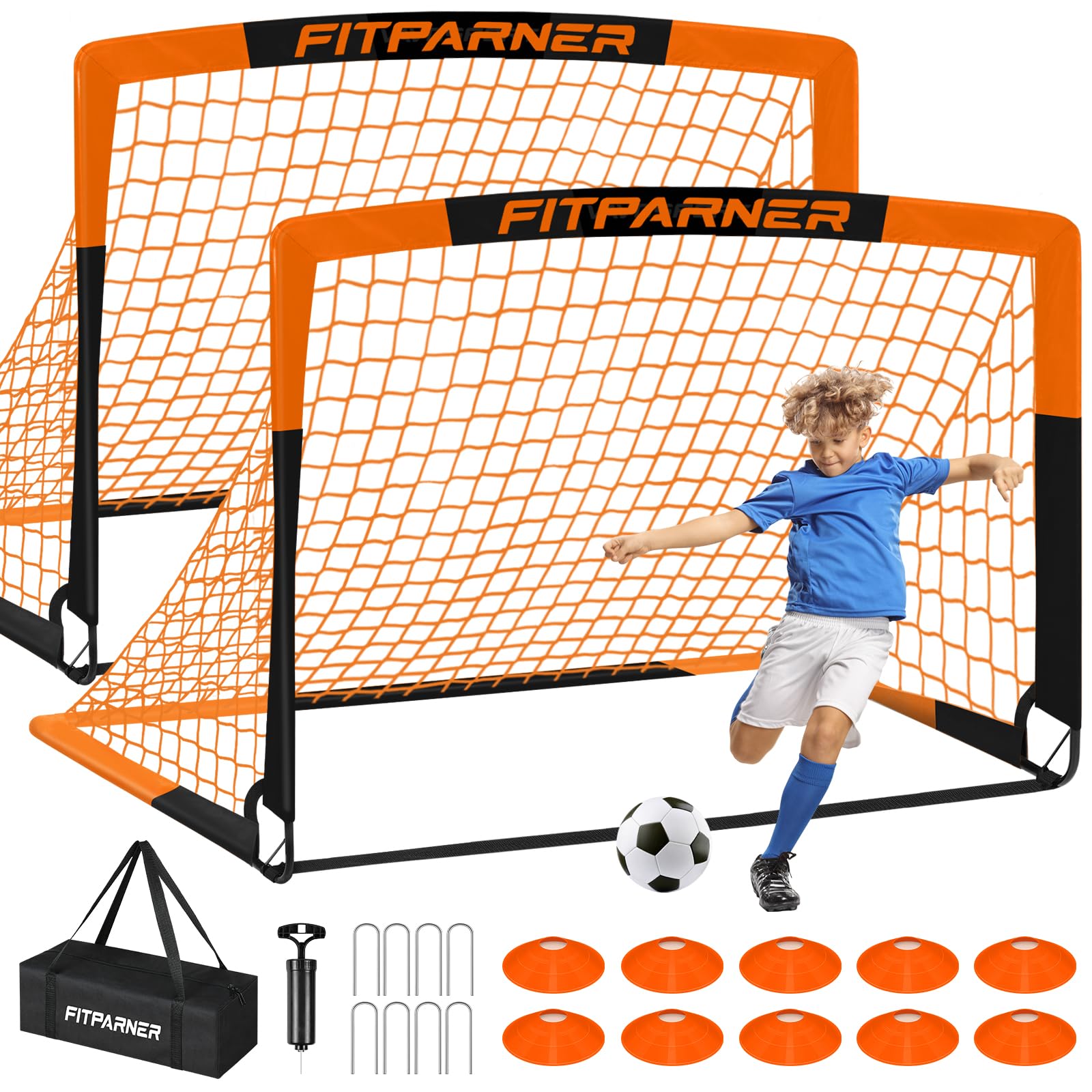 Kids Soccer Goals for Backyard Set - 2 Pack of Portable Pop Up Soccer Nets with Ball,Cones,Complete Training Equipment Kit for Toddler,Youth,Kids Age 3-14,Outdoor Sports Game