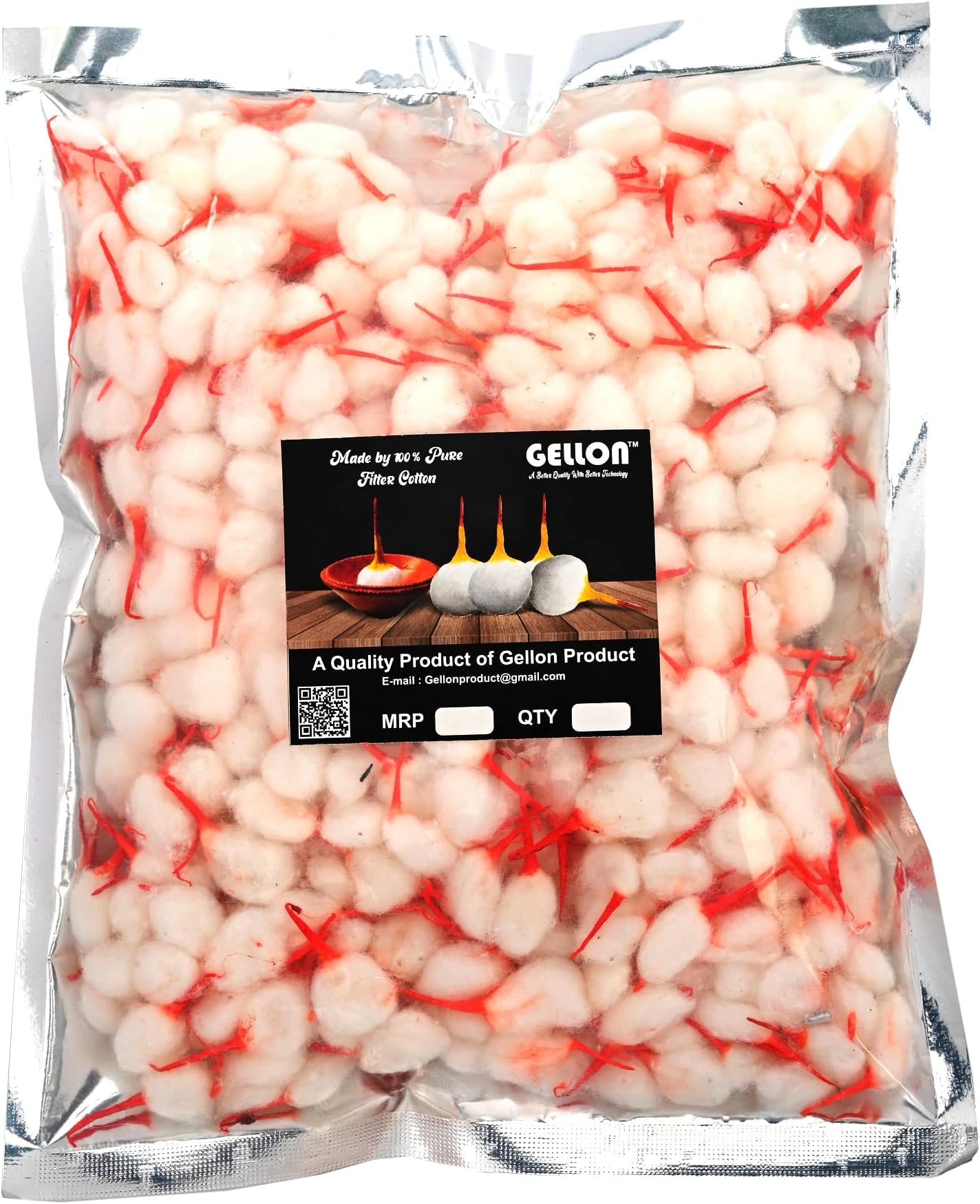 Gellon Cotton Wicks with Chandan Fragrance, Rui Batti, Phool Batti, Diya Batti, GOL Batti for Pooja in Kesar Tip (Kesar Coating, 500 pc)