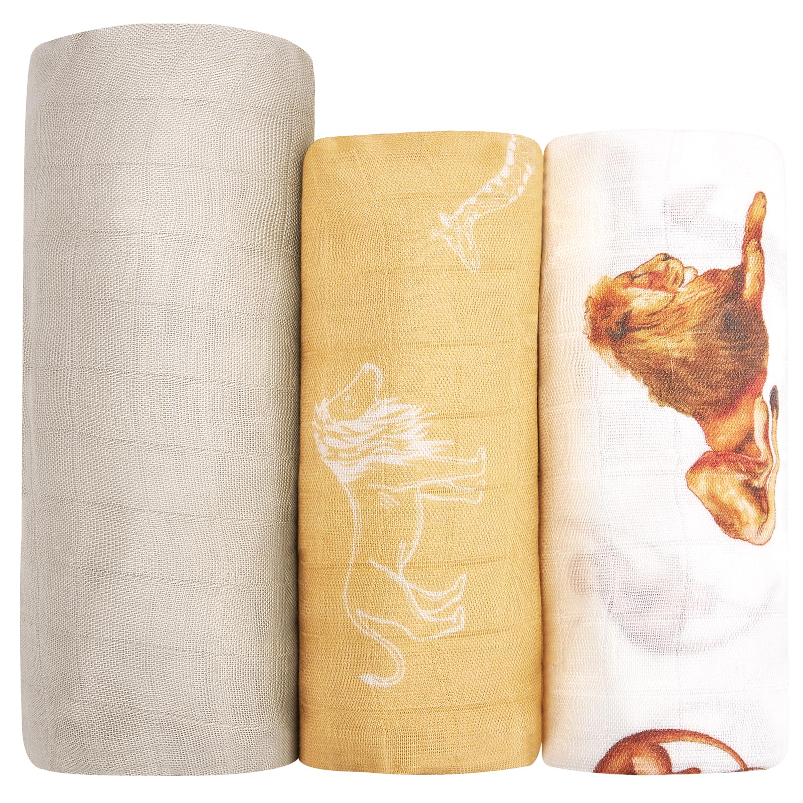 hahaland Mussole Neonato Cotone Bambù 100% Naturale - Set di Copertina Neonato con 1 Pz 120x120cm & 2 Pz 100x95cm - Morbido e Assorbente Swaddle per Neonati