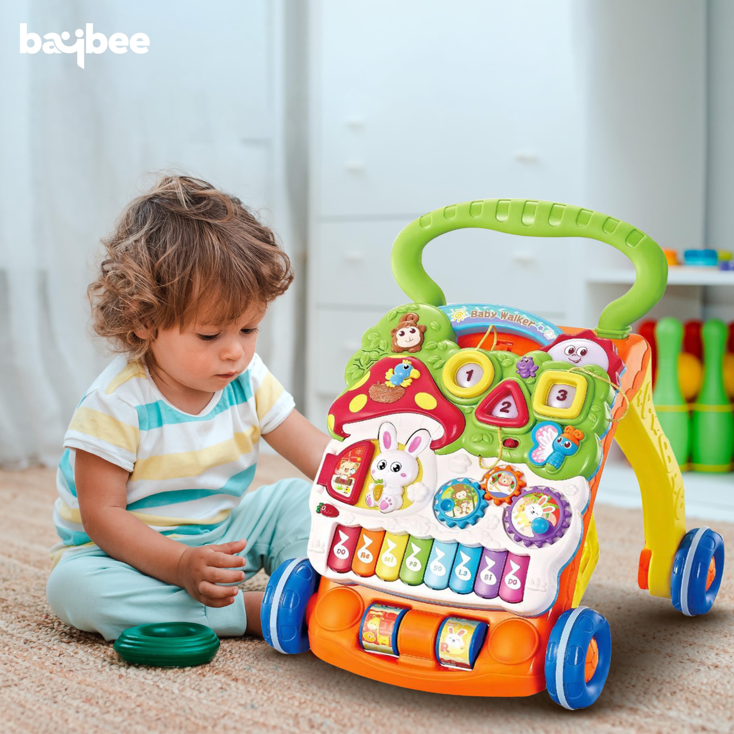 Baybee 2 in 1 Baby Walker for Kids, Activity Walker for Babies with Drawing Board, Music, shape sorters & Rotary gears, Activity Kids Walker for Baby Boys Girl 6-24 Months (Multicolor)