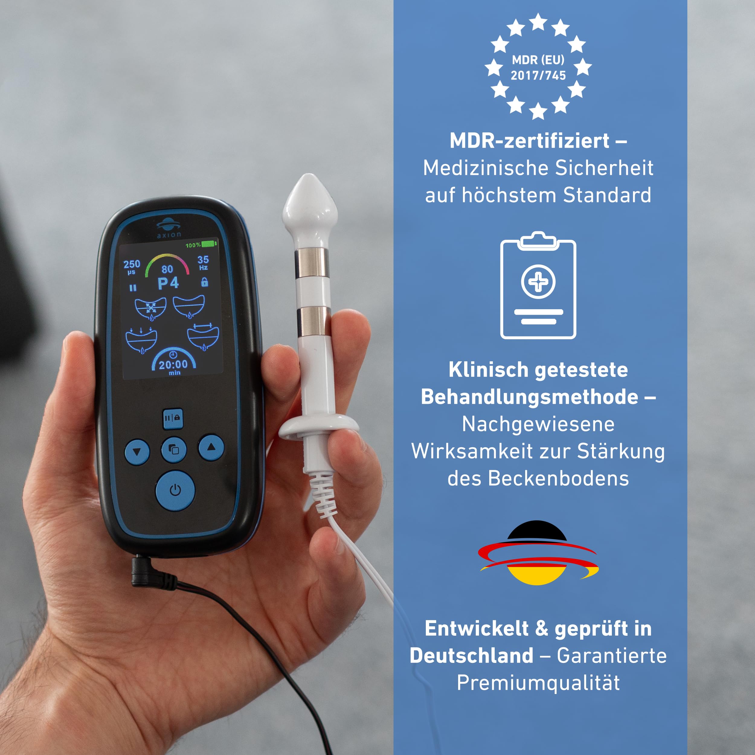 axion® Stim-Pro I-3000 Beckenbodentrainer für Mann mit Analsonde gegen Inkontinenz I 4 EMS Programme, 80 Intensitätsstufen, USB-C Akku, Timer & Speicher I Zertifiziertes Medizinprodukt nach MDR