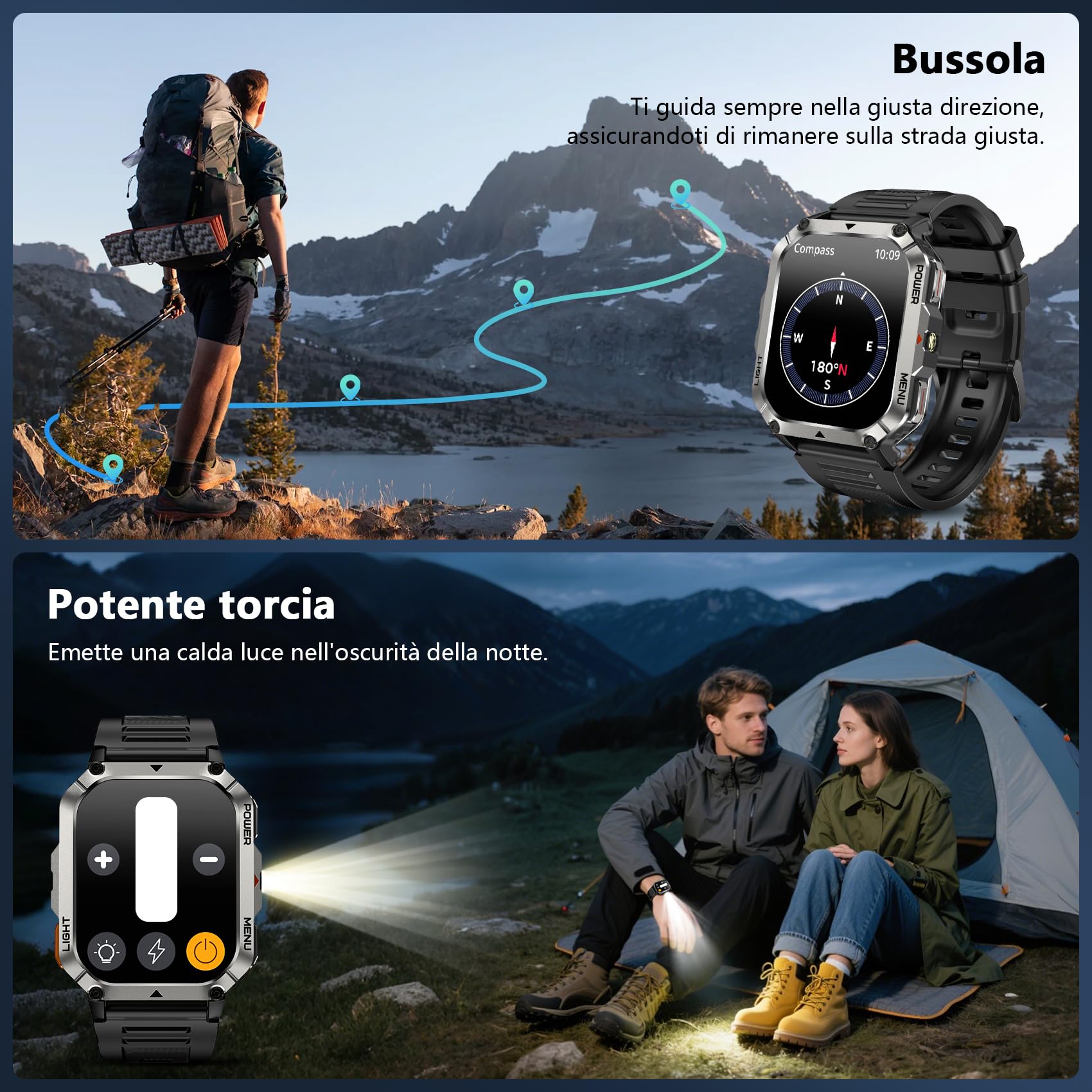 Blackview Smartwatch Uomo, 2.01" Militare Smartwatch Uomo Fitness con Chiamate Bluetooth Orologio Intelligente 115+ Modalità Sportive/900 mAh/Sonno/Cardiofrequenzimetro/Torcia/Bussola per Android IOS