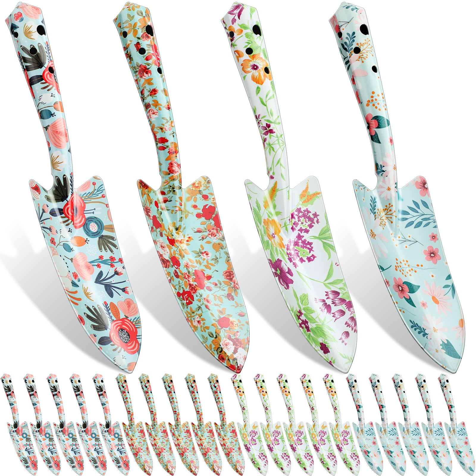 24 Pcs Floral Garden Shovels Bulk Gardening Gift, Green Watercolor Flowers
