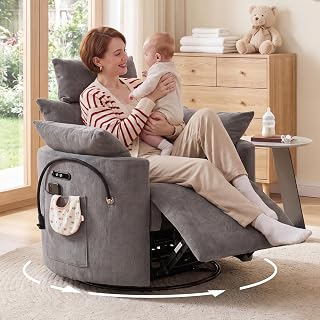 DEKKETO Elektrischer Chenille XXL Fernsehsessel mit USB-A und USB-C, Grau