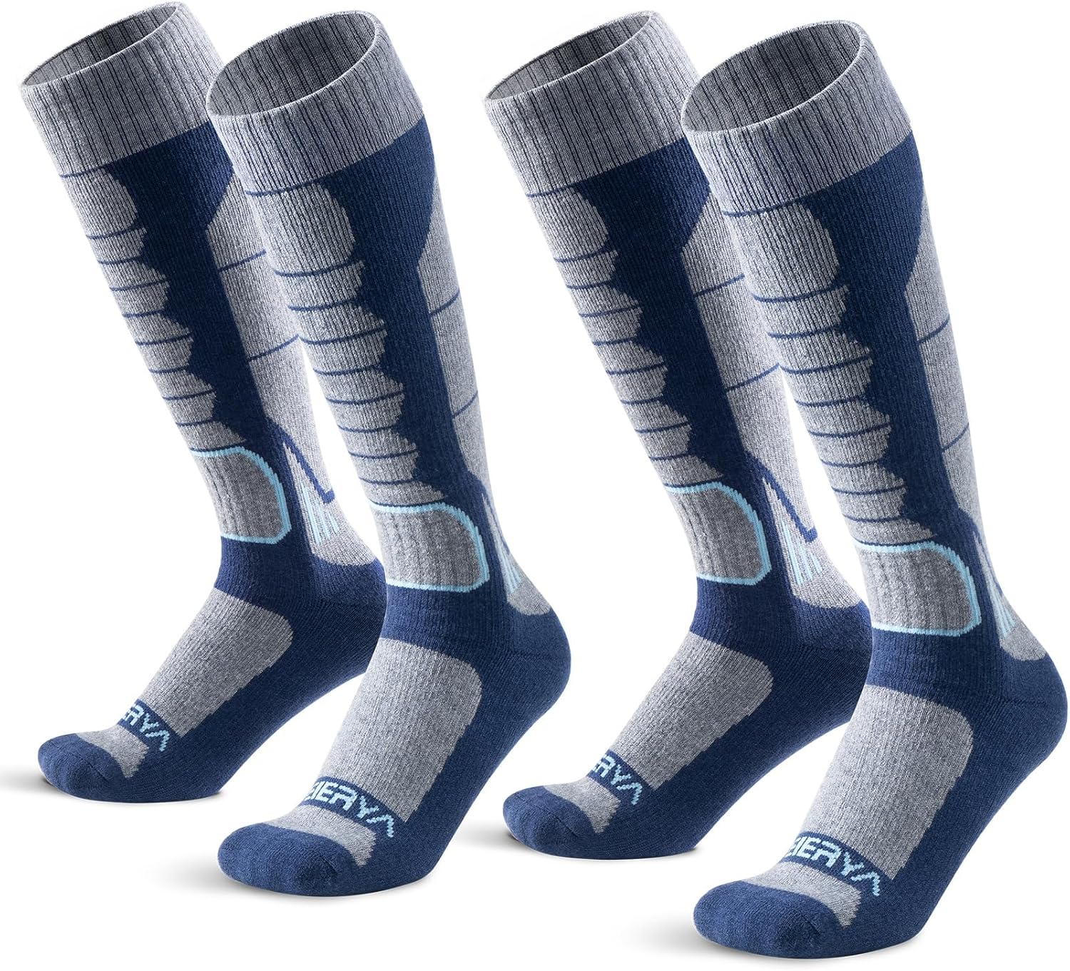 Merino Wool Ski Socks for Men, Women & Youth - Over-the-Calf Full Cushion Thermal Snowboard Socks, Winter Performance X-Large Blue 2 - Image 1 of 6