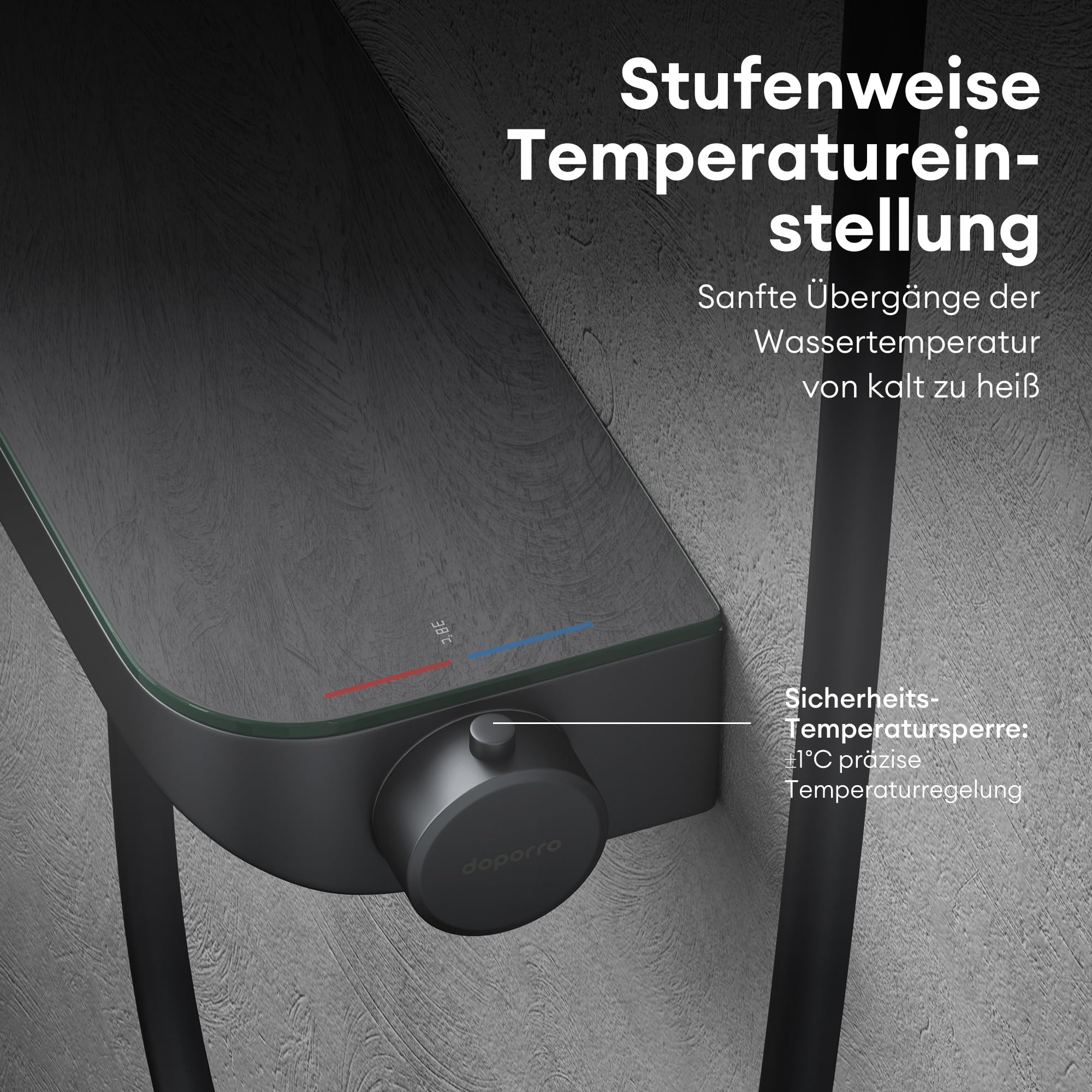Mai & Mai Thermostat Badewannenarmatur mit Handbrause Matt Schwarz | Wannenarmatur aus Messing, Wannenthermostat 4 Strahlarten Wandarmatur für Badewanne, inkl. Brauseschlauch Duschsystem8