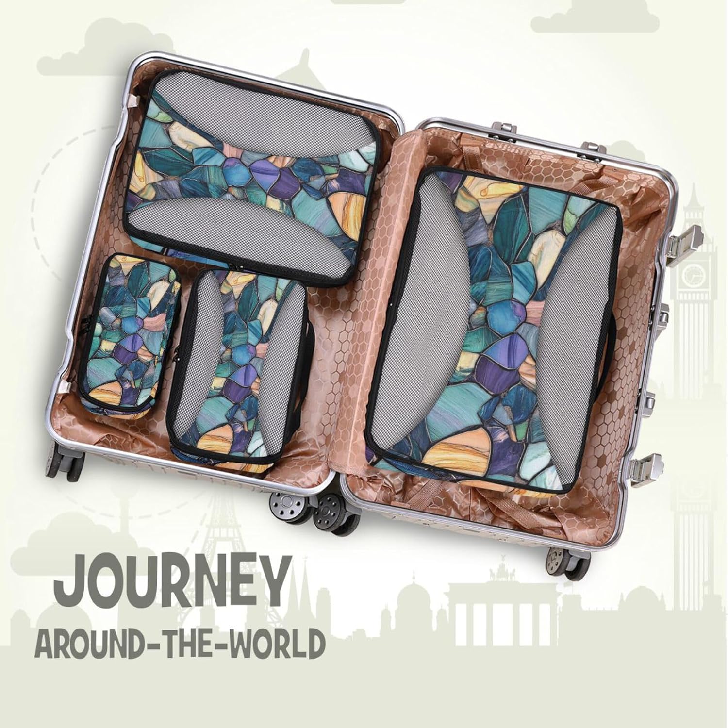 Colorful Luxury Irregular Marble Texturee Seamless Pattern_4 4 Pcs set travel organizers for Mesh Travel Essentials lightweight compression packing cubes