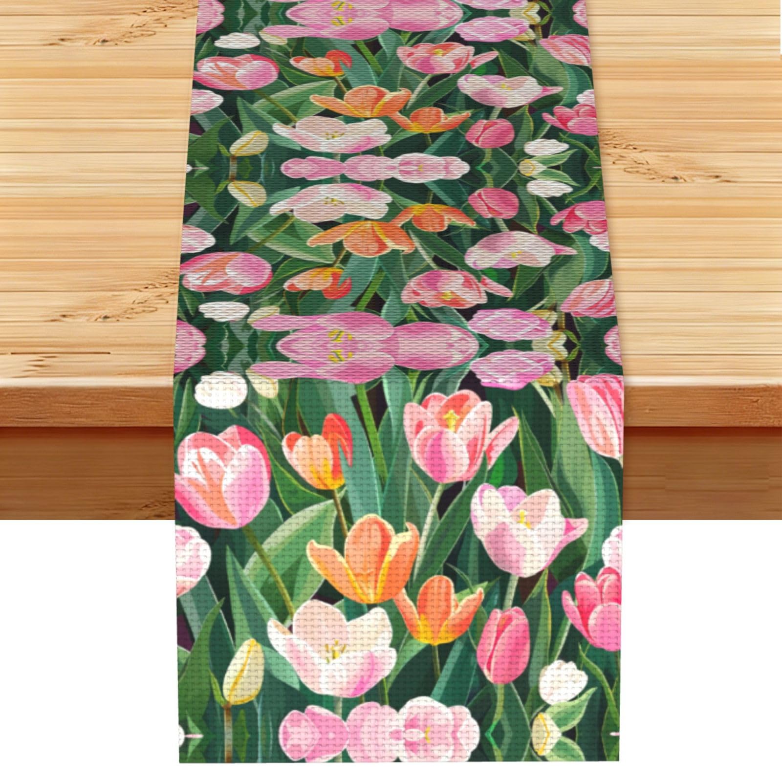 Bright pink tulip Printed Table Runner 13 x 72, Wrinkle Resistant Decor for Dining Table Coffee Table Fireplace