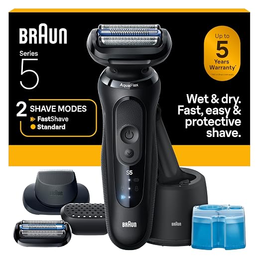 Braun Series 5 Electric Shaver for Men, Wet & Dry Foil Razor, 4-in-1 Clean & Charge Center, Precision Trimmer Attachment, Replacement Shaver Head, Black 5165ps