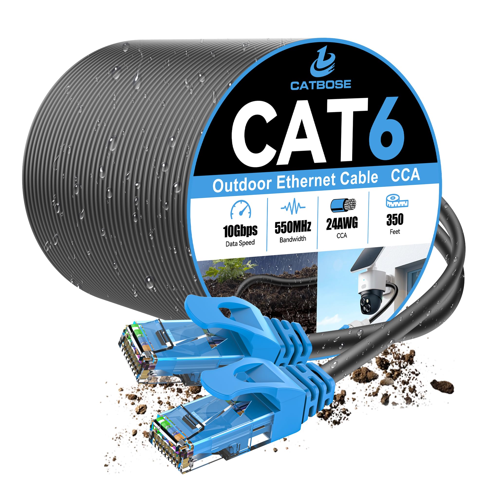 Cavo Ethernet da esterno Cat6 da 100 m, interramento diretto resistente, cavo solido CCA 24AWG, POE, UTP, impermeabile, resistente ai raggi UV LLDPE, rete, Internet, LAN, cavo patch Cat 6, 100