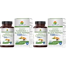 Brieofood Organic Turmeric with Black Pepper 1500mg, 45 Servings, Vegetarian, Gluten Free, 90 Vegetarian Tablets Pack of 2
