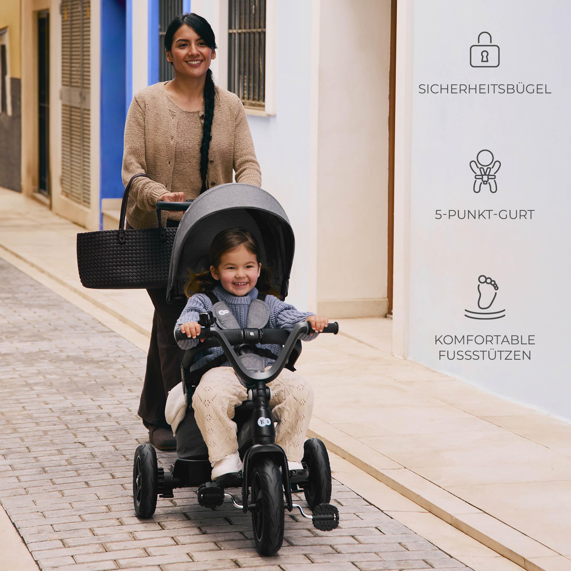 Kinderkraft EASYTWIST evolutionäres Dreirad, ausziehbar, um 360 Grad drehbarer Sitz, für Kinder im Alter von 9 Monaten bis 5 Jahren, Schwarz