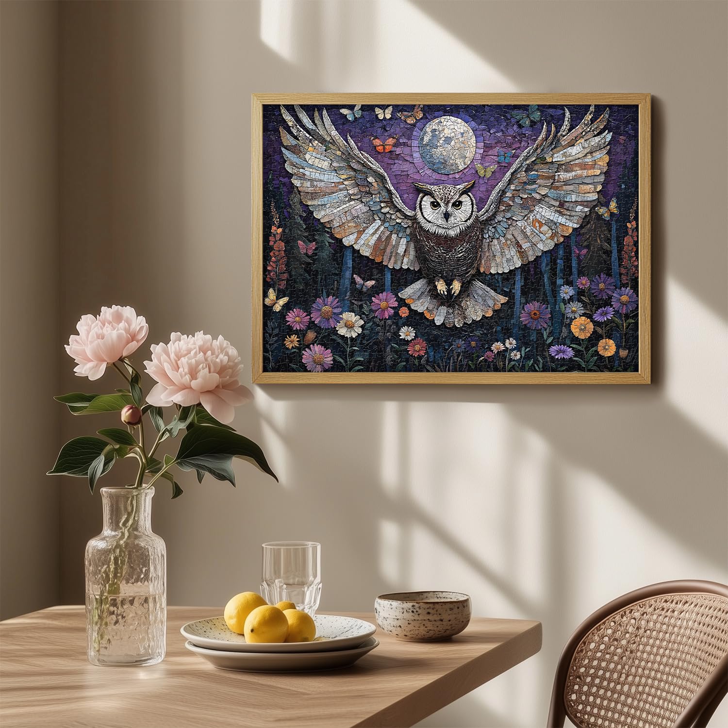 Mosaic Owl Puzzles for Adults 1000 Pieces, PICKFORU Wildflower Plant Forest Bird Puzzle, Impossible Unique Night Moon Flower Theme as Wall Decor - Image 7