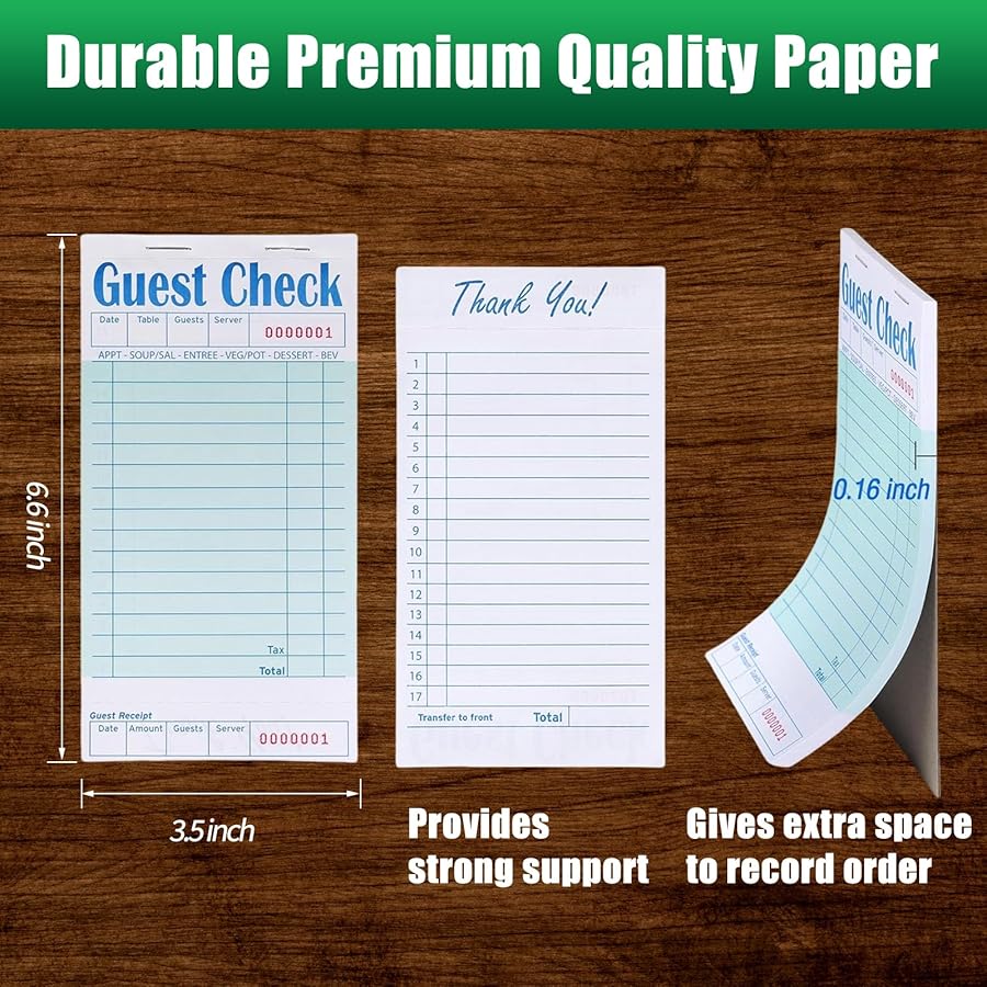 Guest Check Books 6 Pack, Guest Checks for Servers, Server Note Pads, Waitress Accessories Writing Pad, Thick Server Paper with Guest Receipts, Restaurant Supplies Order Pad Total 300 Sheets - image 3