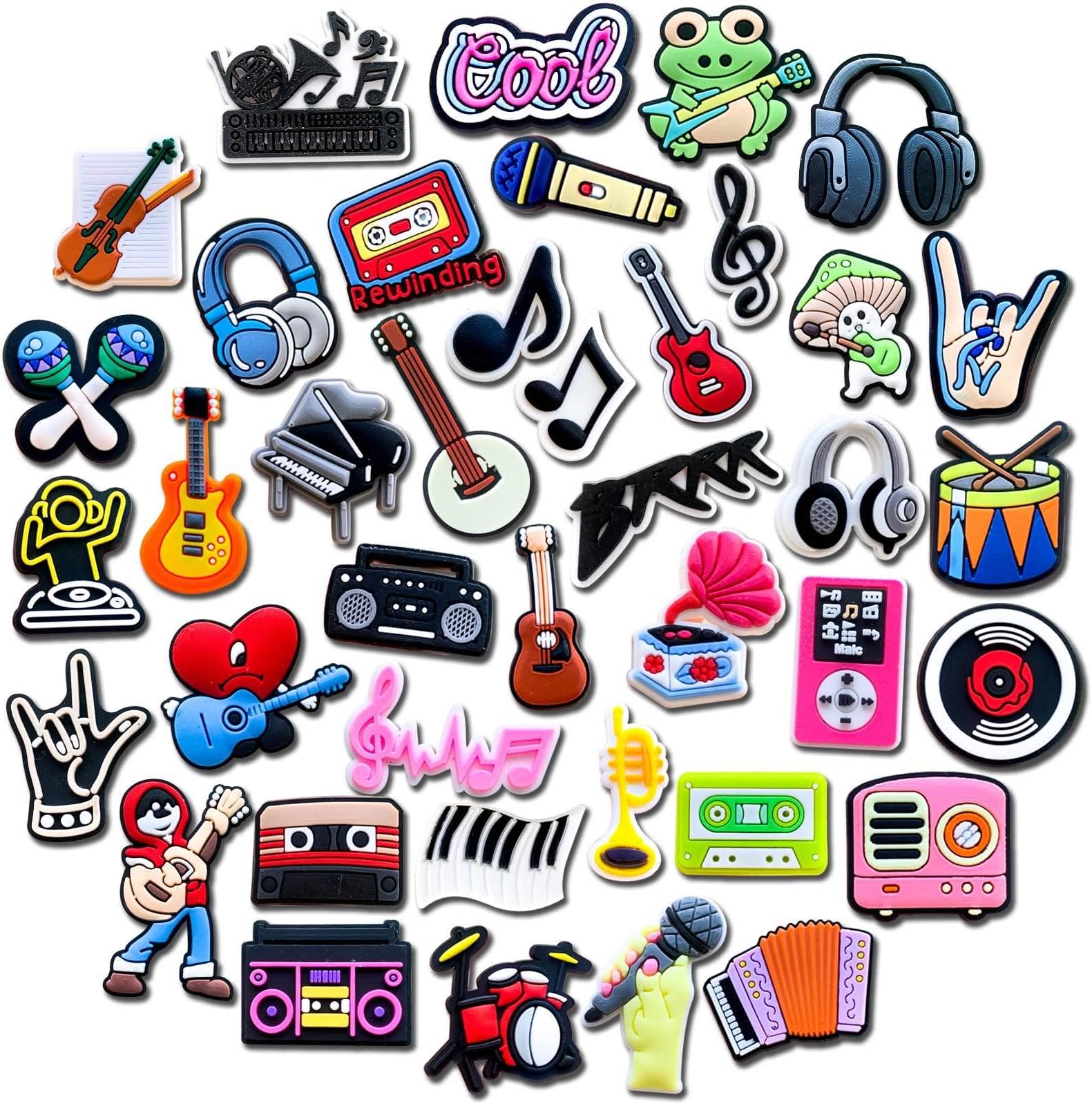 Chionwen 25, 40Pcs Music Shoe Decoration Charms for Clog Decoration, Musical Instruments Charms Accessories for Adult Men Women Teens Boys Girls Party Favor (40)