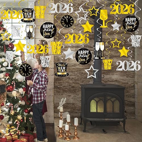 Miniatura 22 de GOER 36 unidades de decoraciones navideñas, remolinos colgantes para suministros de fiesta navideña Navidad,Trébol,Halloween,Año Nuevo,Copo de