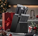 SANMEIHO 16PCS Kitchen Knife Set avec bloc, Chef Known Set en acier en poudre, Ultra Set de couteaux japonais pointu en acier au carbone, ensemble de couteaux de cuisine avec poignée ergonomique Pakkawood