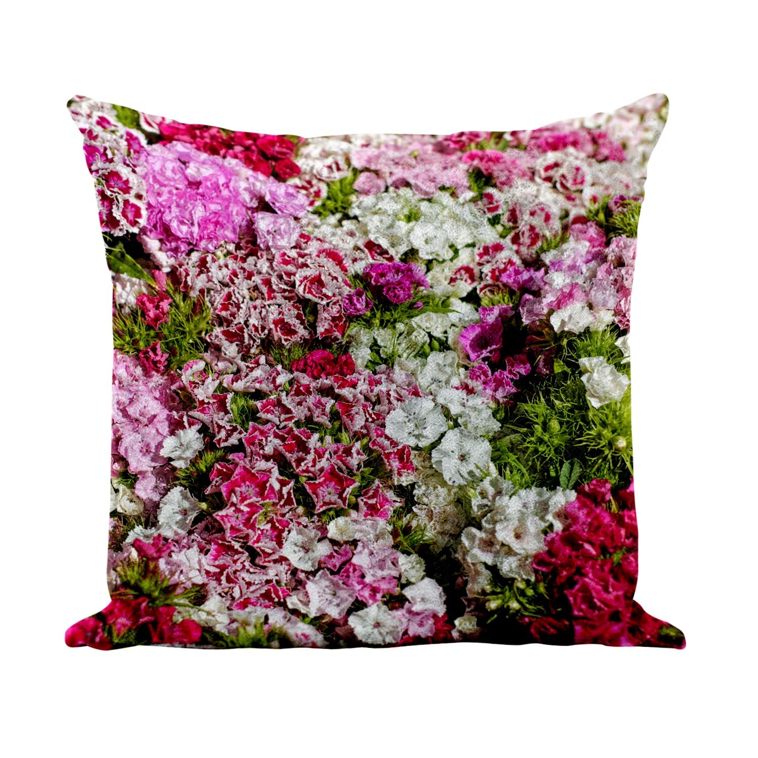 Coussin similicuir blanc haut de gamme motif fleurs de nature 40x40