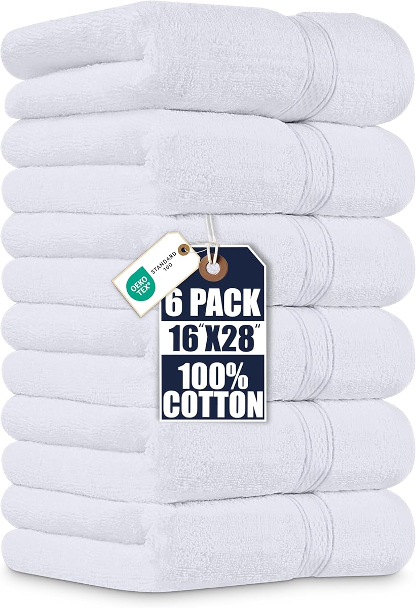 Utopia Towels 6 Pack Premium Hand Towels, 16 by 28 inches, 100% Ring Spun Cotton, Soft and Absorbent 600 GSM Towels for Bathroom, Gym, and Hotel, White