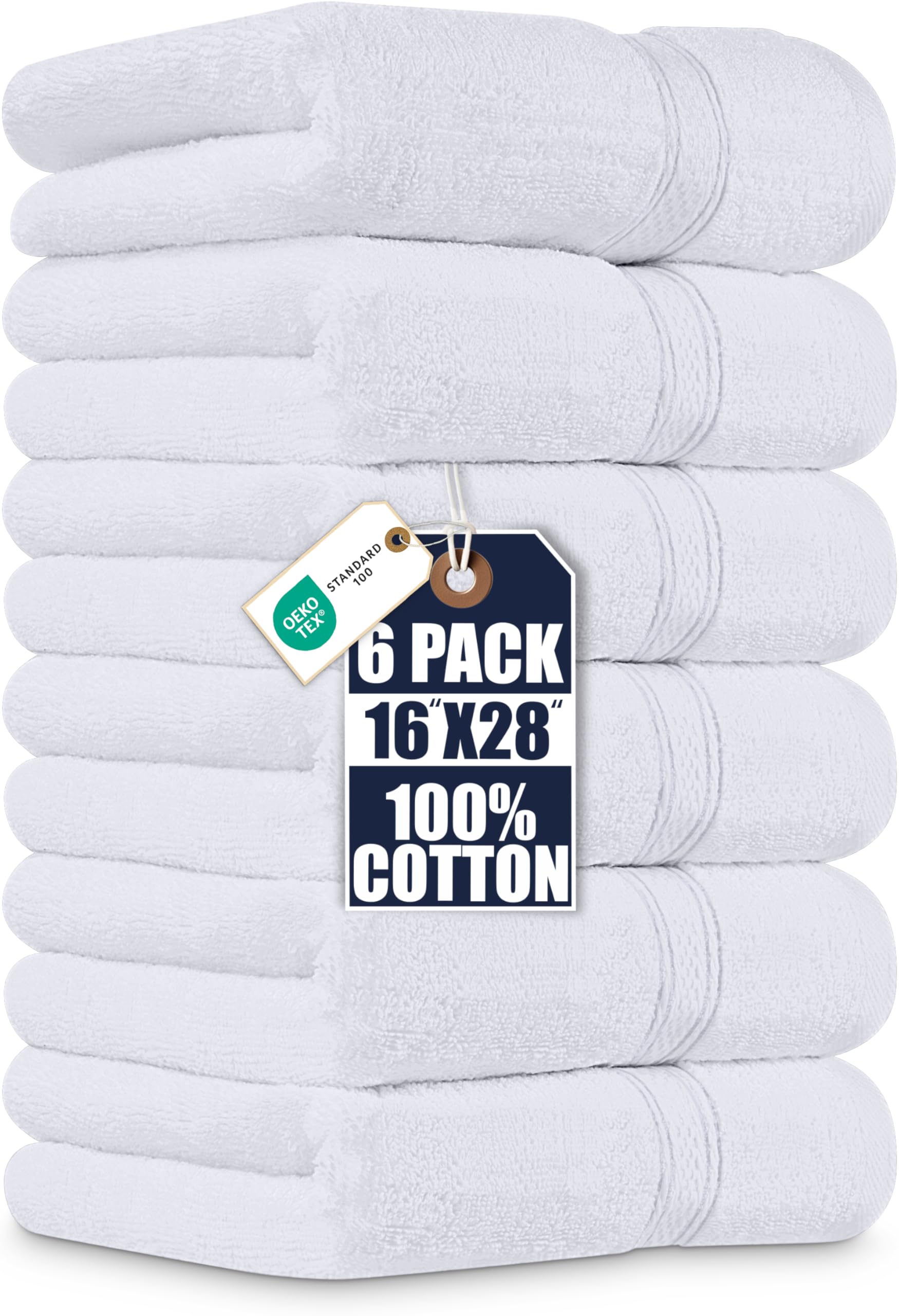 Utopia Towels 6 Pack Premium Hand Towels Set, 16 by 28 inches, 100% Ring Spun Cotton, Ultra Soft and Highly Absorbent 600GSM Towels for Bathroom, Gym, Shower, Hotel, and Spa, White