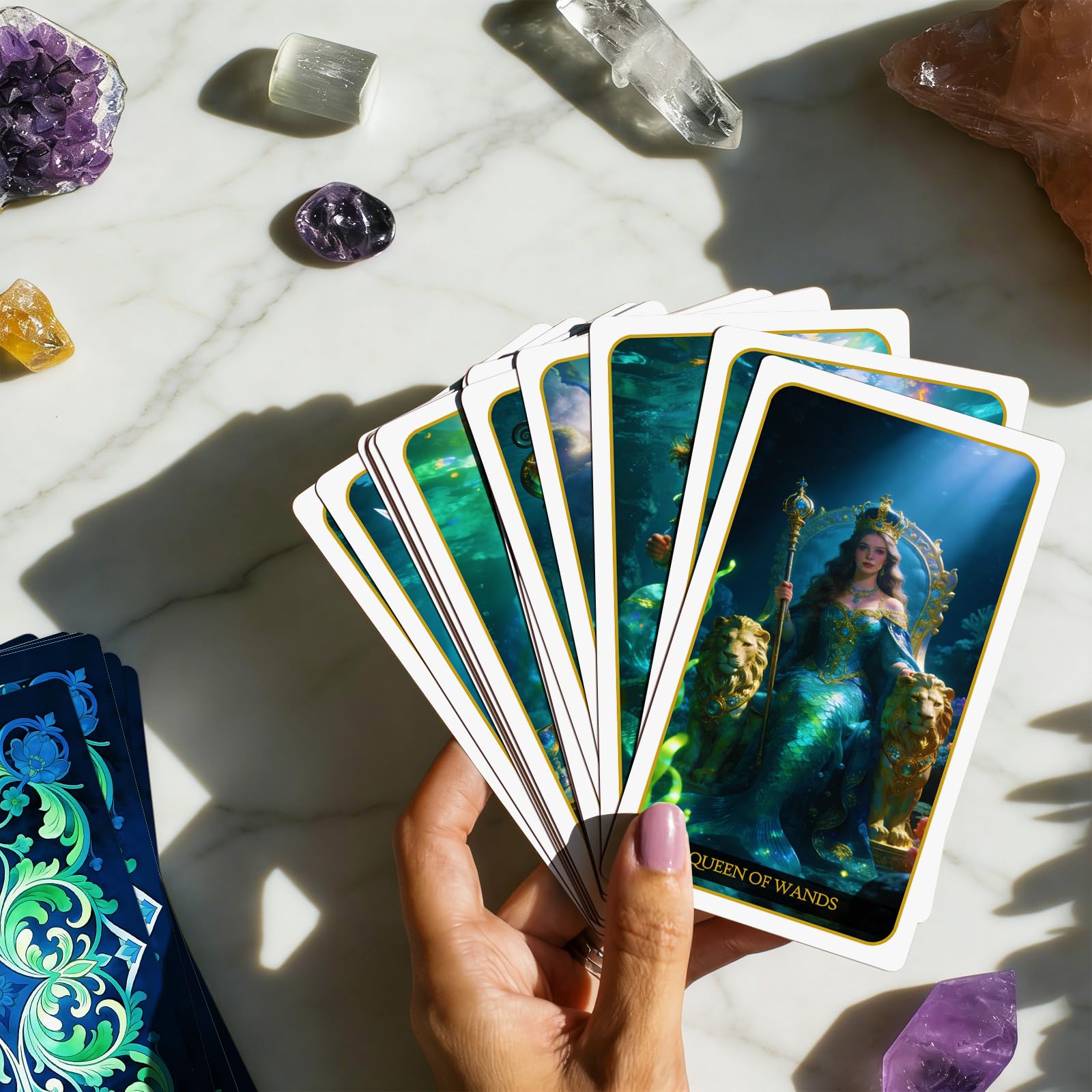 Pacify Mazzo di tarocchi a sirena, mazzo di tarocchi ispirato all'oceano, 78 carte con guida, tarocchi per principianti e divinazione intuitiva