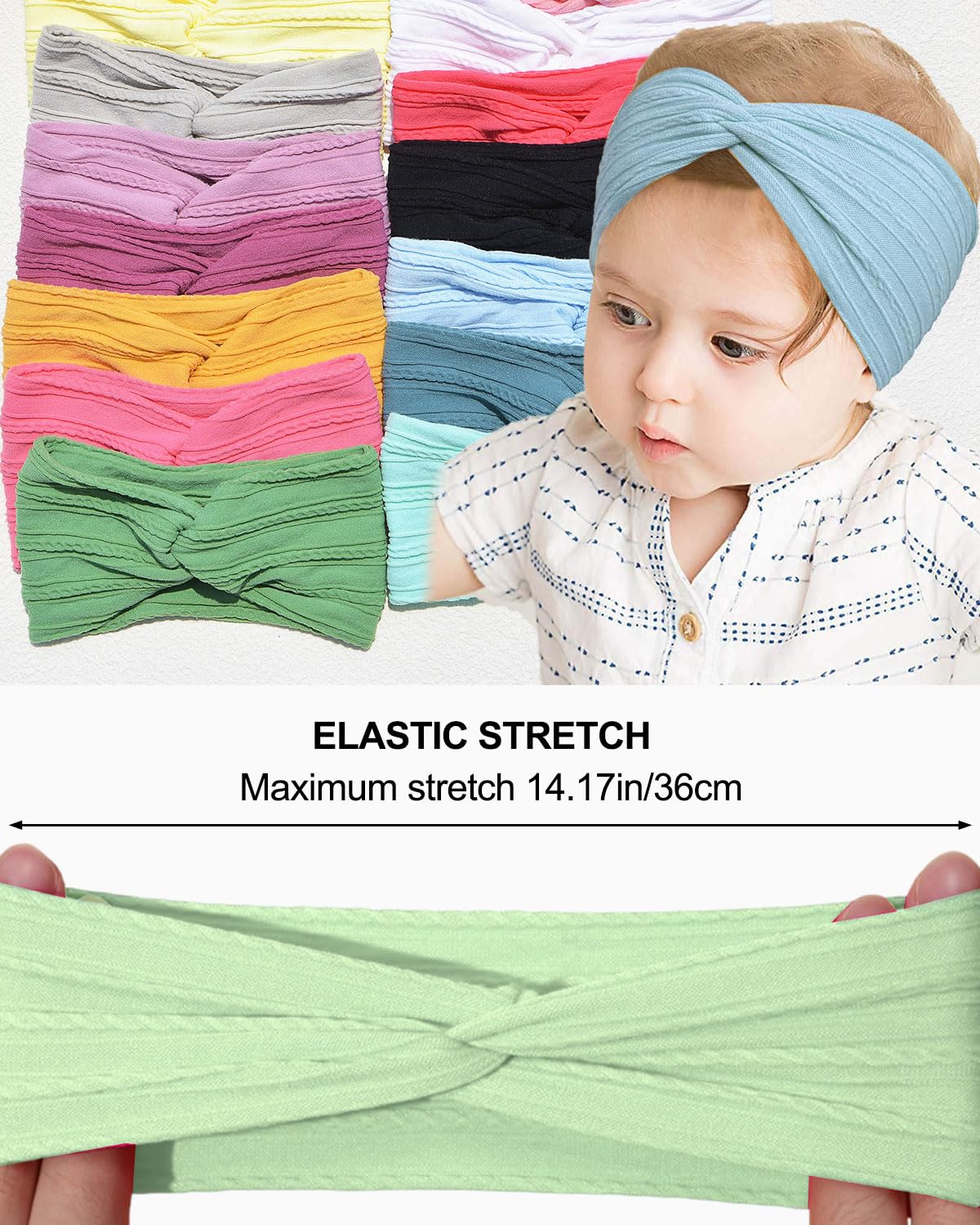 Lot de 3 bandeaux pour bébé fille, bandeau bebe fille 0-3 mois，bandeaux en pour bébé, doux et mignons (bleu + rose clair + vert)