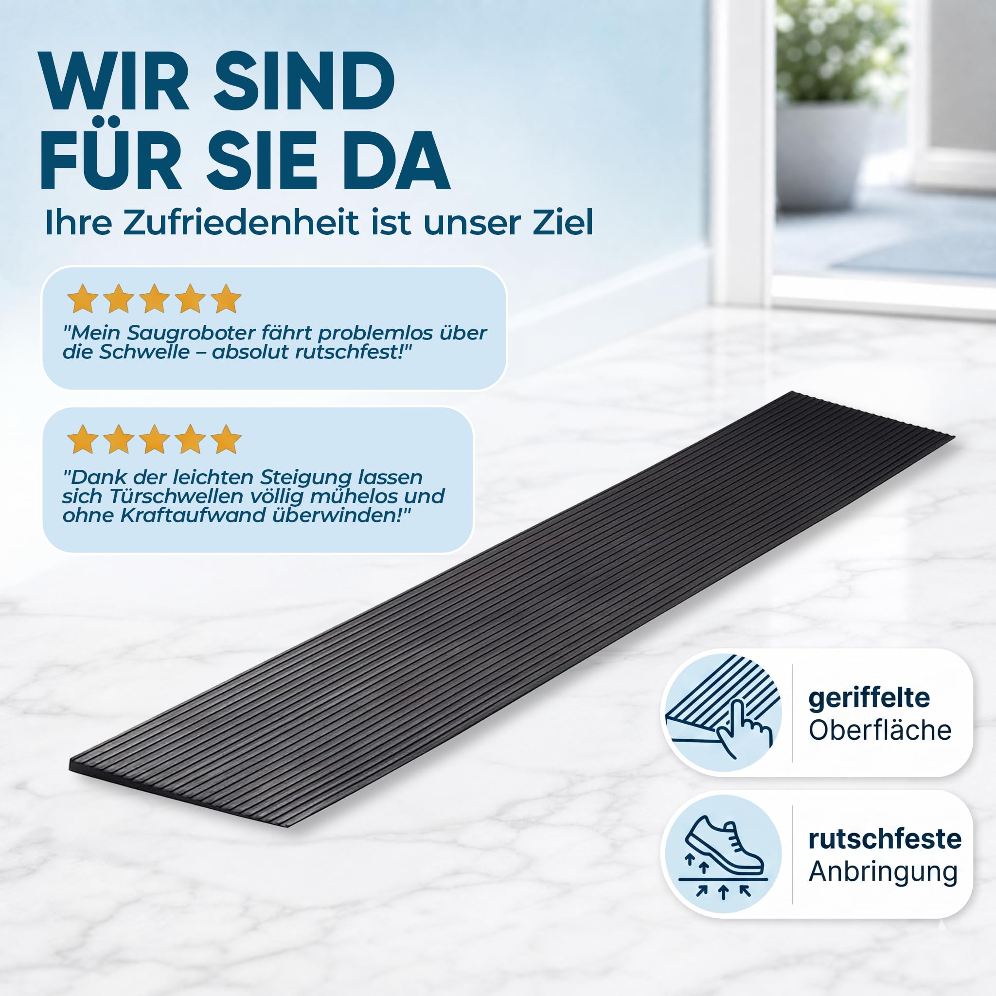 Türschwellenrampe 2,5cm Rollstuhlrampe Gummirampe Auffahrrampe Schwellenrampe Bordsteinrampe für Rollstuhl, Kinderwagen, Rollator oder e Scooter