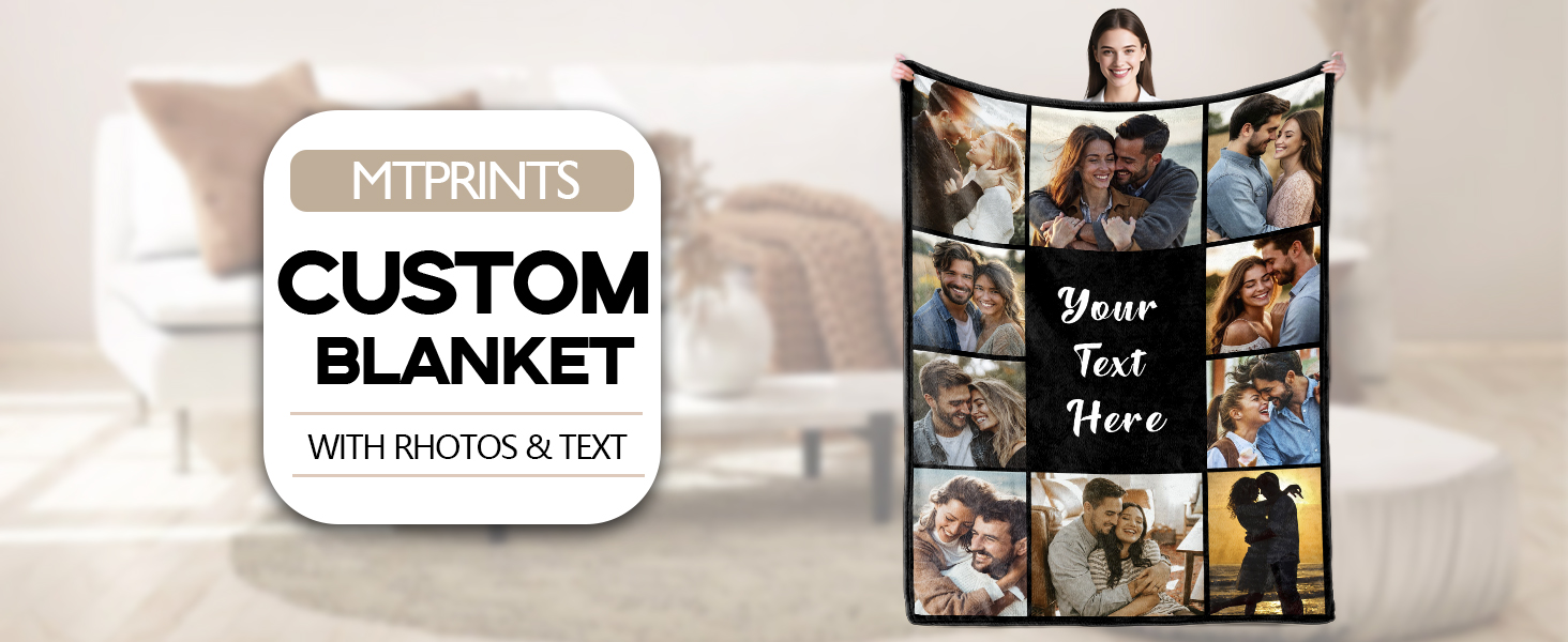SHIPS NEXT DAY Custom Blanket with Picture Text Personalized Throws Blanket with Photos Customize Blanket Customizable Blankets Customized Gifts for Mom Dad Couple Girlfriend Boyfriend Wife Husband