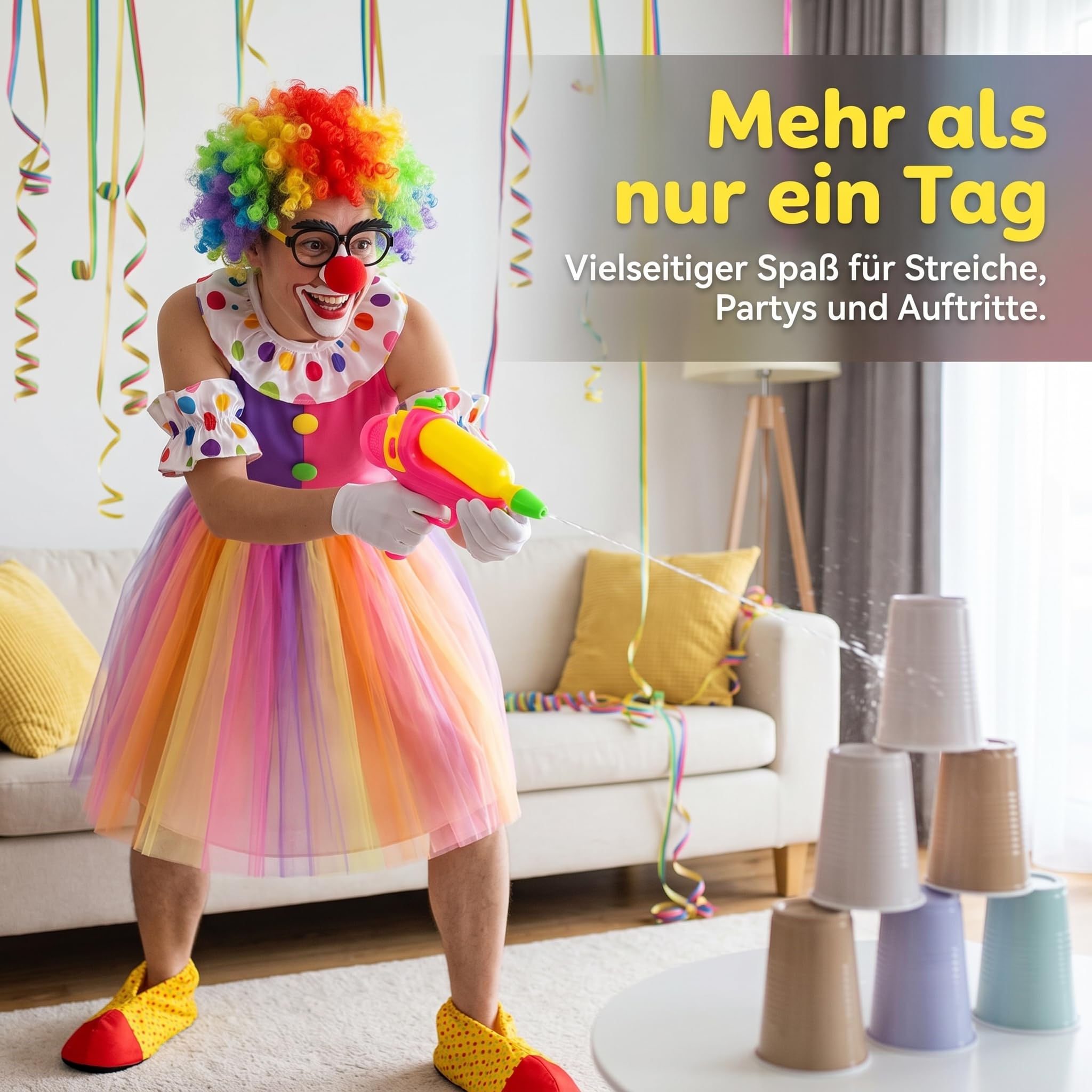Clown Kostüm Erwachsene Damen 11-teiliges Set für Fasching, Karneval & Halloween – Zirkus Kostüm Damen