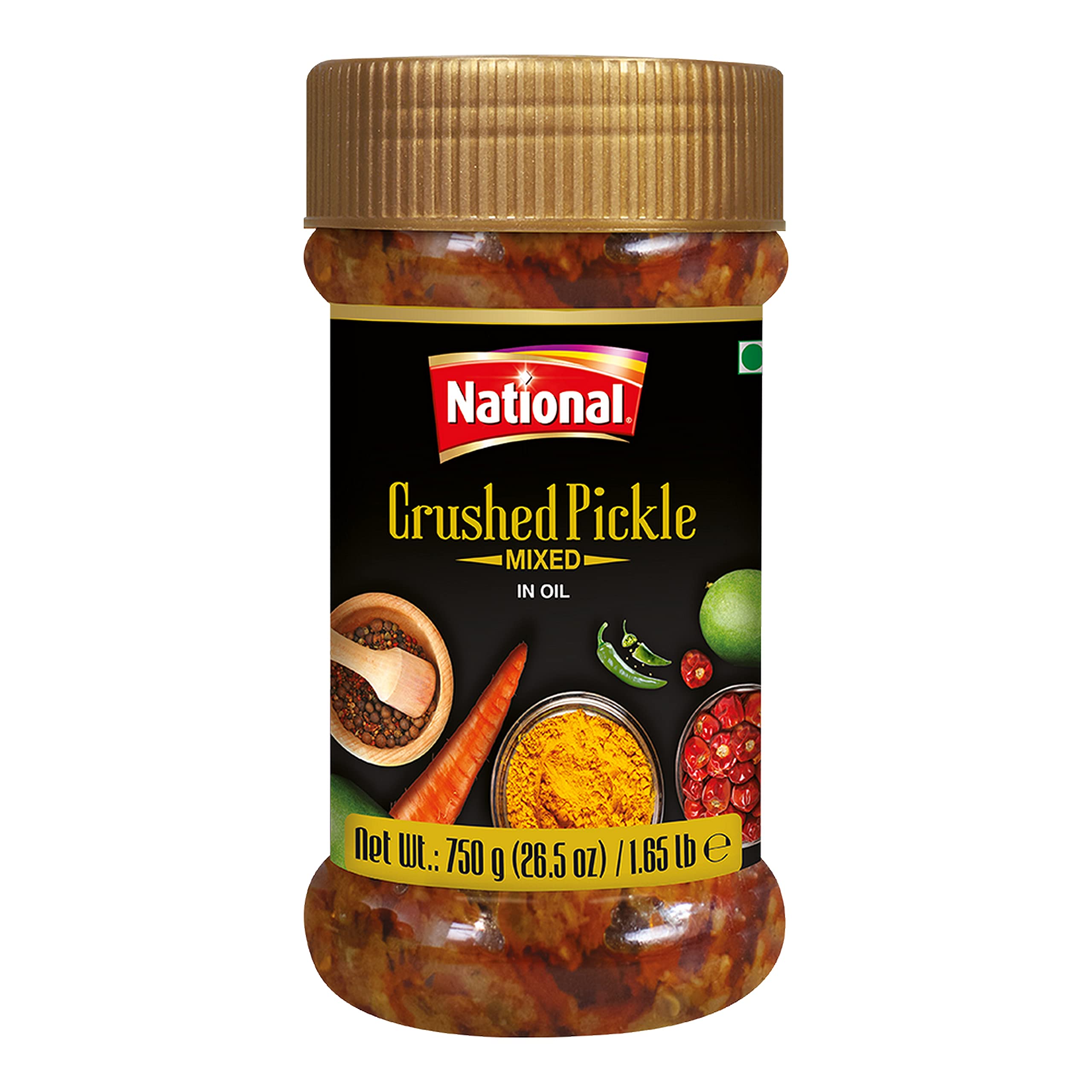 National Foods Crushed Pickle 26.50 oz (750g) Sour & Spicy Traditional South Asian Relish | Zesty & Tangy Achaar | PET Jar