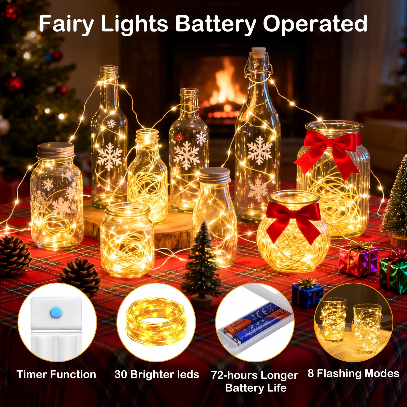 Ricky star LED-Lichterkette, 30 Mikro-Sternenhimmel, wasserdicht, batteriebetrieben (im Lieferumfang enthalten), Glühwürmchen, Sternenhimmel, Kupferdraht, 10 Stück 10pack 10er-Pack-warmweiß