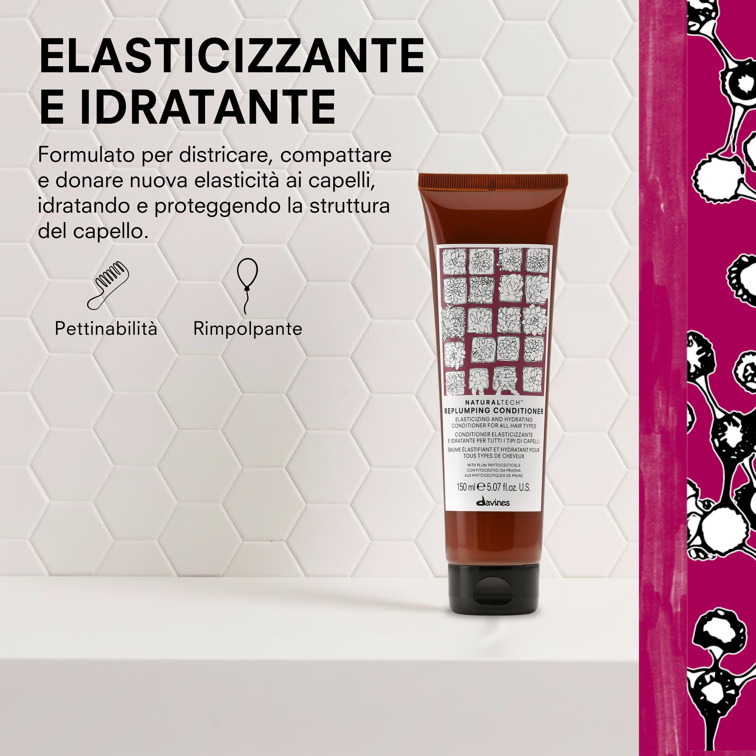 DAVINES Naturaltech Replumping Balsamo 150 Ml per tutti i tipi di capelli, per detergere e nutrire i capelli, 150 ml