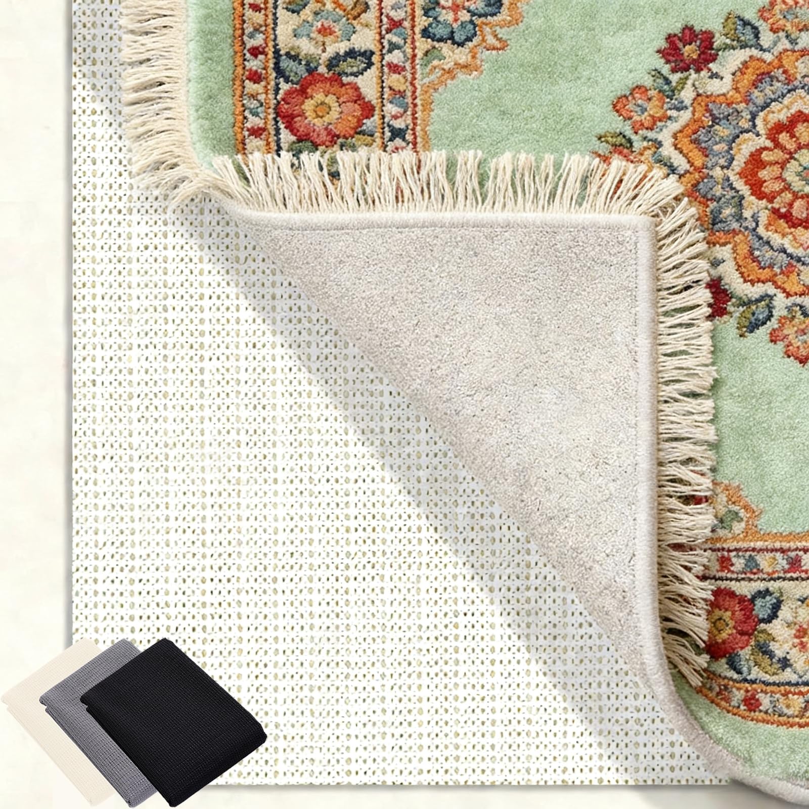 Antideslizante Alfombra 210 x 220 cm Multiusos de PVC, Lavable, Cortable, Reutilizable y sin Olores, Alfombra Antideslizante Recortable Adecuado para Parqué O Baldosas, Blanco