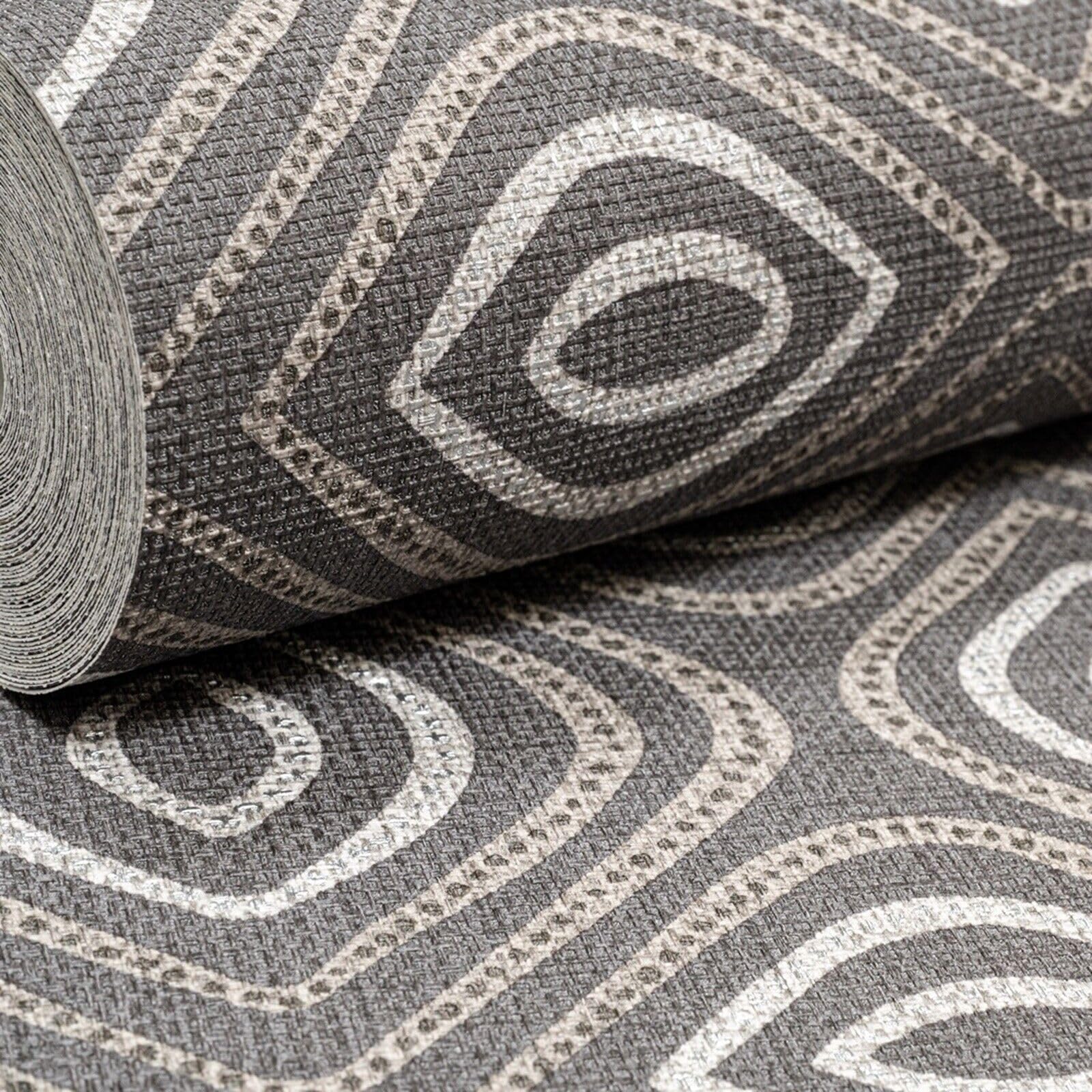 SOPHIE LAURENCE Light Charcoal Wallpaper Vinyl Geometric Textured Fork Weaving Effect Retro Vintage Wallpaper