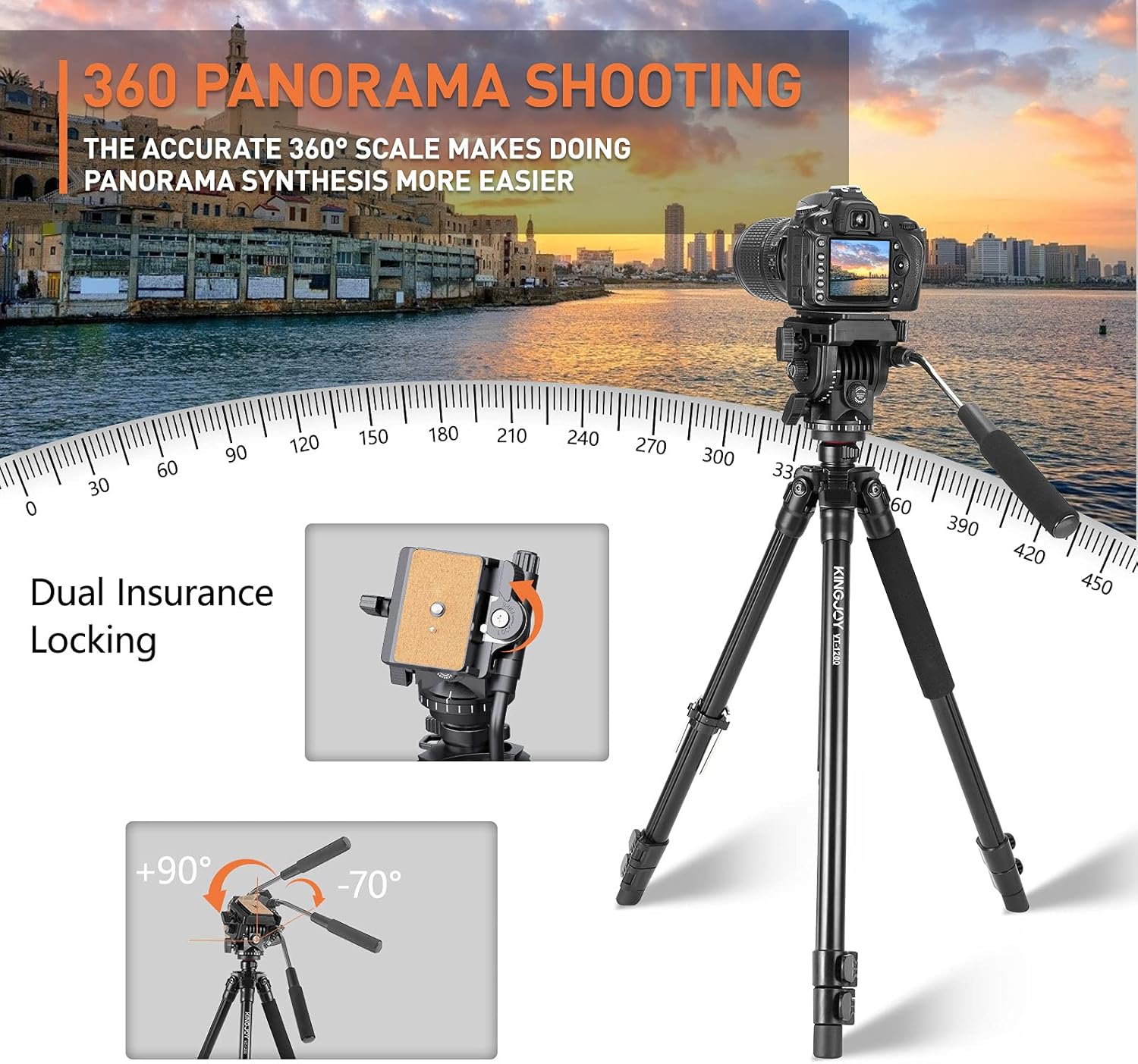 Get Cheap Price KINGJOY Video Camera Tripod Professional Fluid Head Tripod 61 for Canon Nikon DSLR with 1/4 Quick Release Plate Zipper Bag Max Load 22 Lbs for Vlog Travel Work YouTube Video Recording Photography