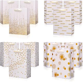12-Pack Gold Foil Gift Bags with Handles – Medium Size